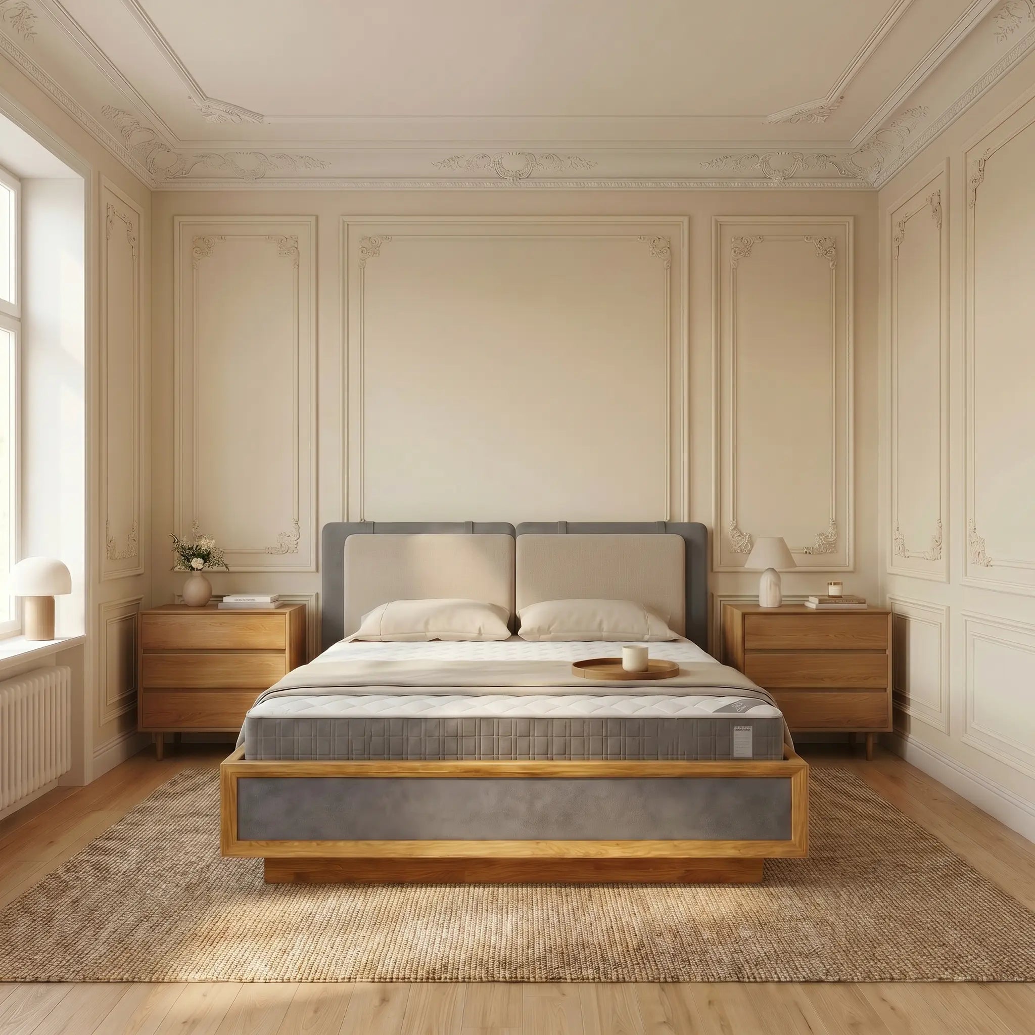 Veneto Italia Discover Kodama Bed – Natural Oak Bed with Soft Upholstered Details