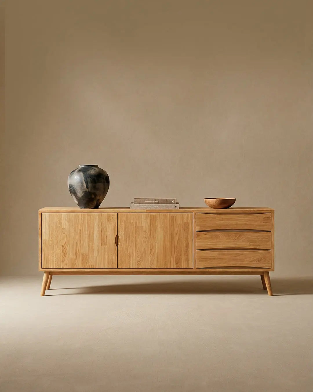 Veneto Italia Sideboards Erie Minimalist Long Natural Oak Sideboard