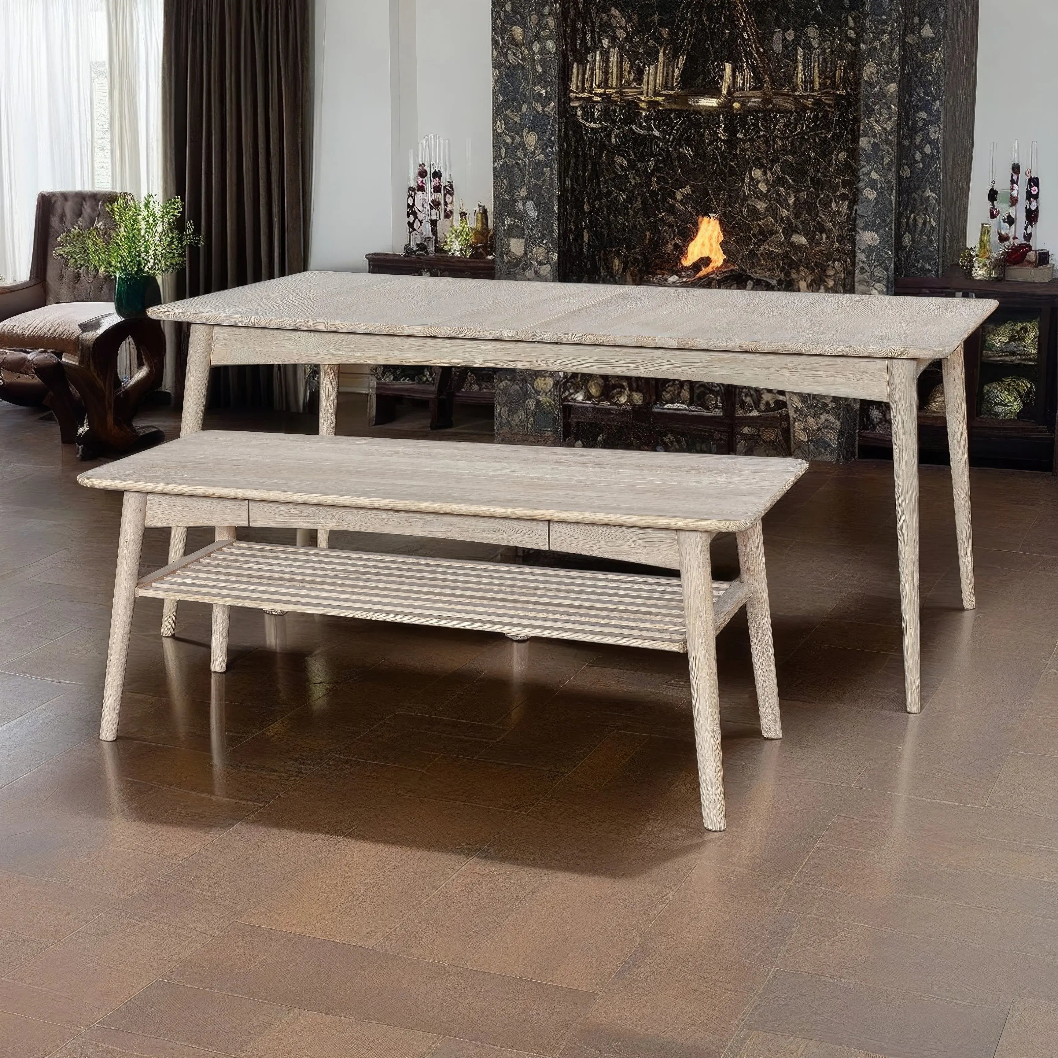 Veneto Italia Tables Kiruna Dining Table with Middle Extension & Coffee Table with Drawer