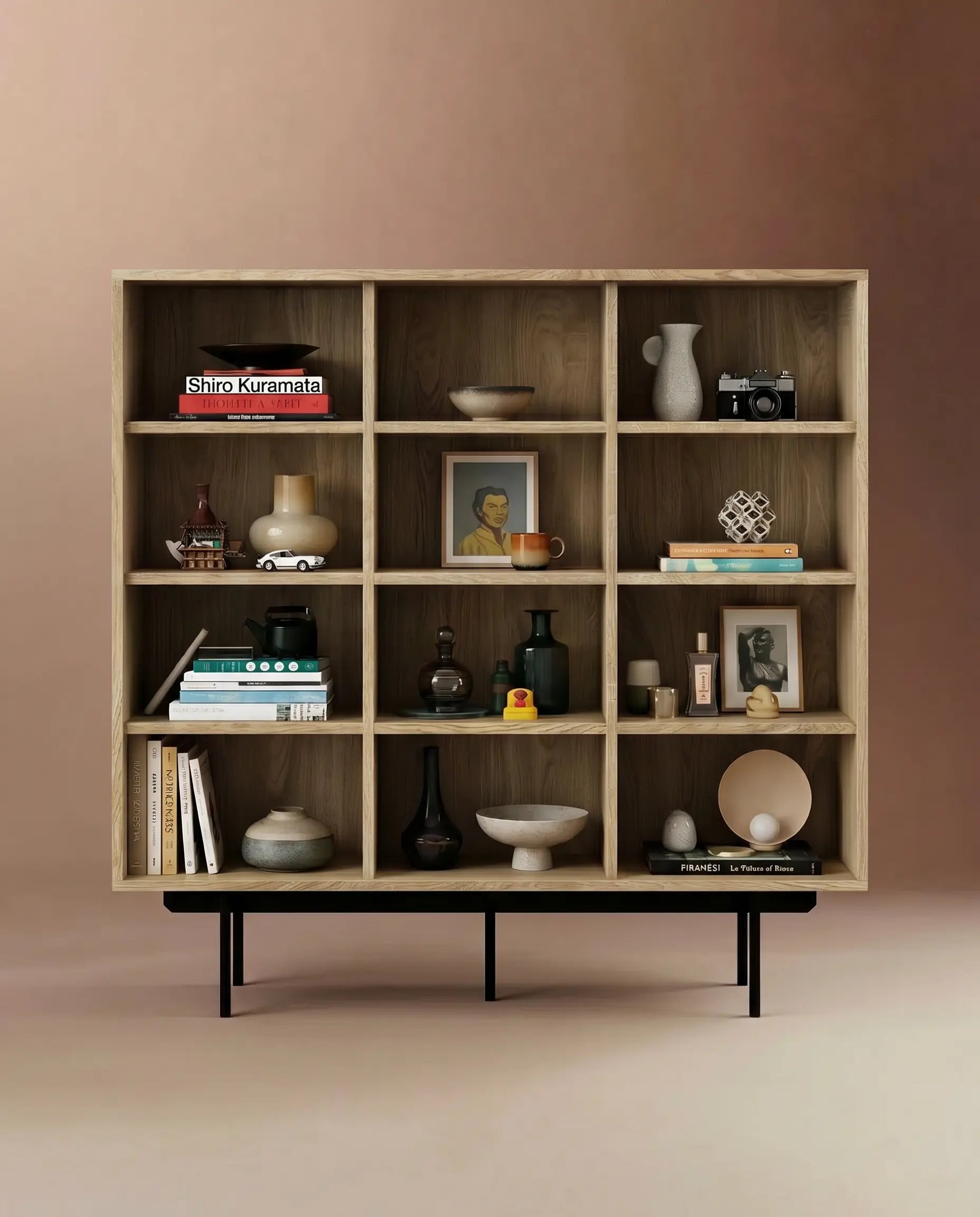 Veneto Italia Cabinets Biwa Oak Bookcase Minimalist Open Storage