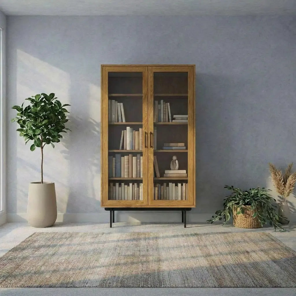 Veneto Italia Cabinets Biwa Oak Cabinet Two Glass Doors