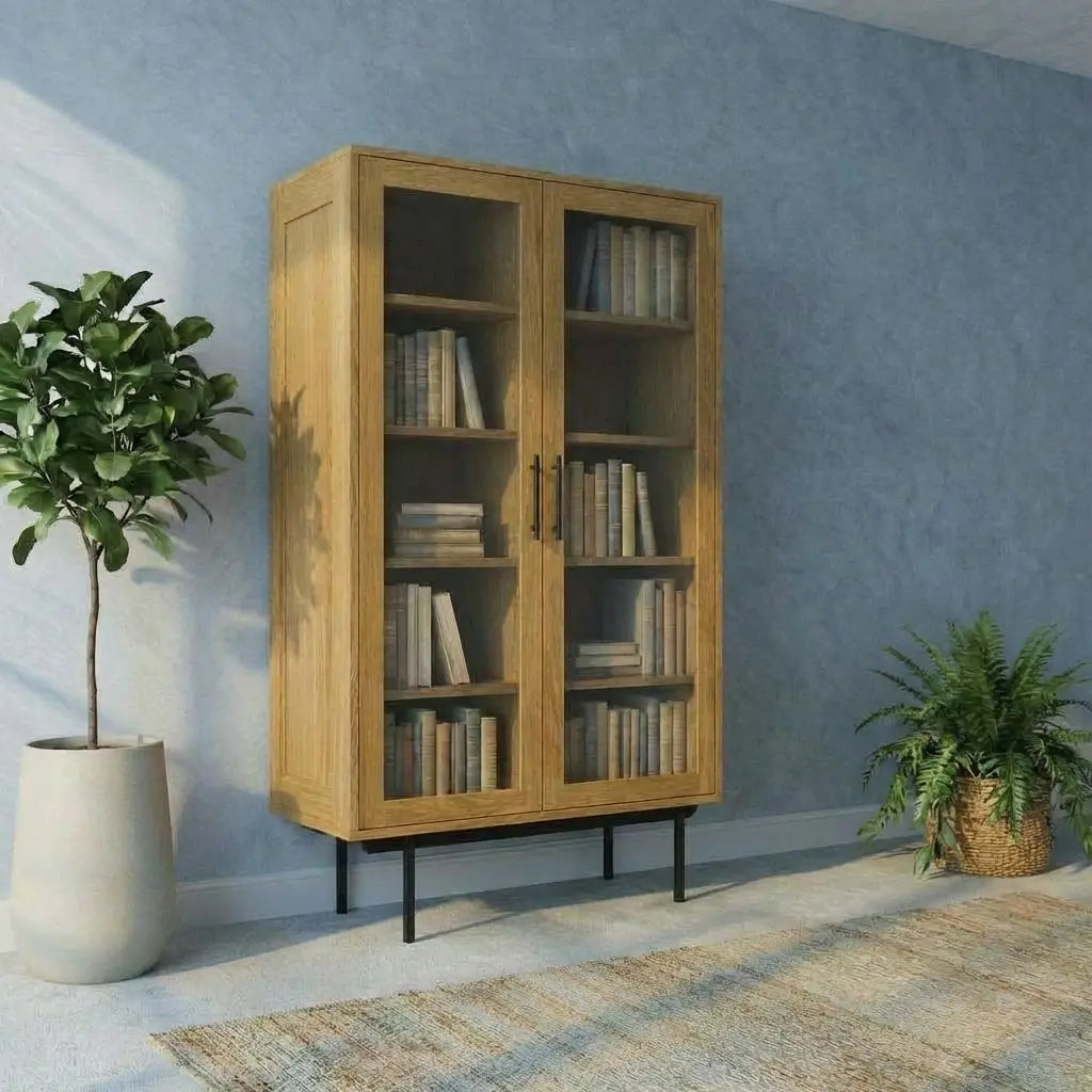 Veneto Italia Cabinets Biwa Oak Cabinet Two Glass Doors