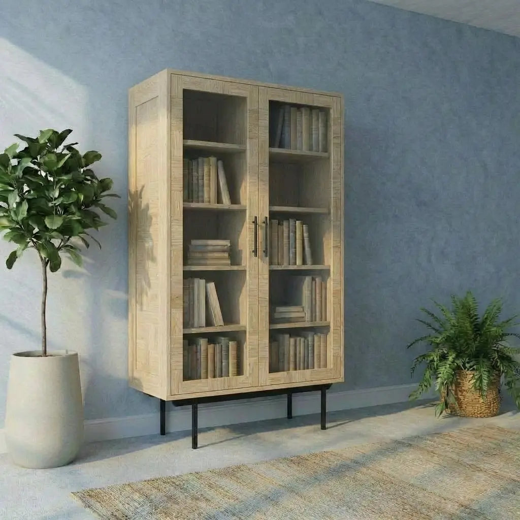 Veneto Italia Cabinets Biwa Oak Cabinet Two Glass Doors