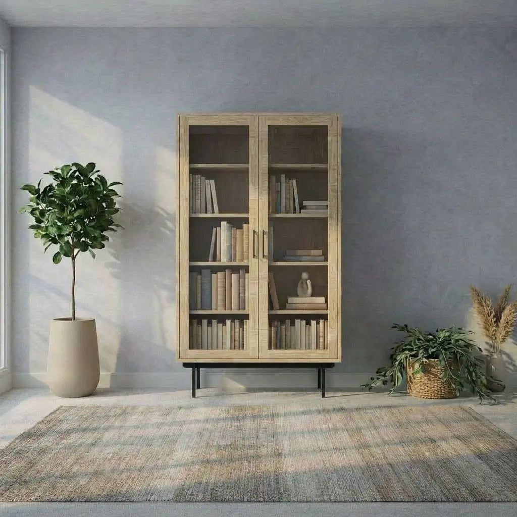 Veneto Italia Cabinets Biwa Oak Cabinet Two Glass Doors