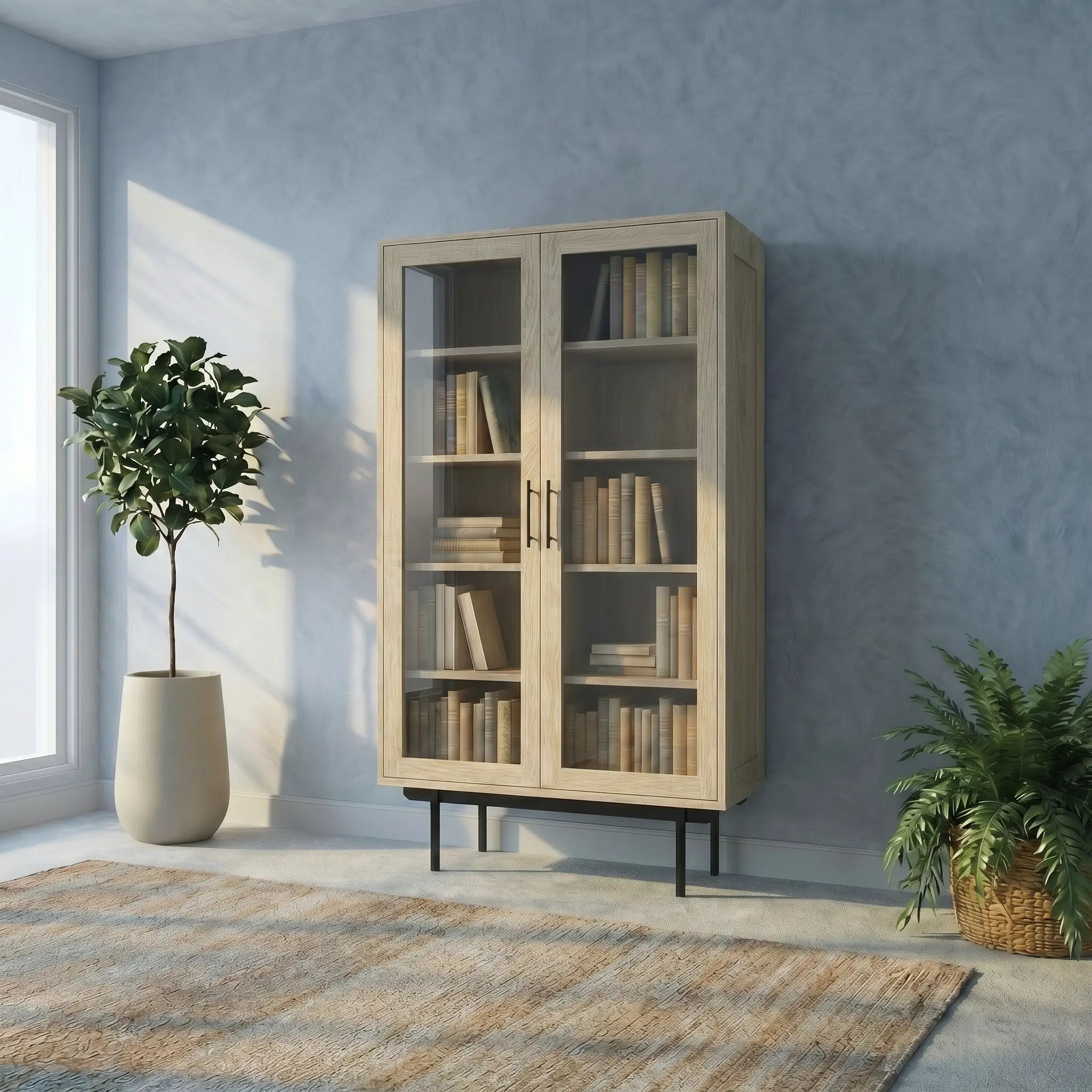 Veneto Italia Cabinets Biwa Oak Cabinet Two Glass Doors