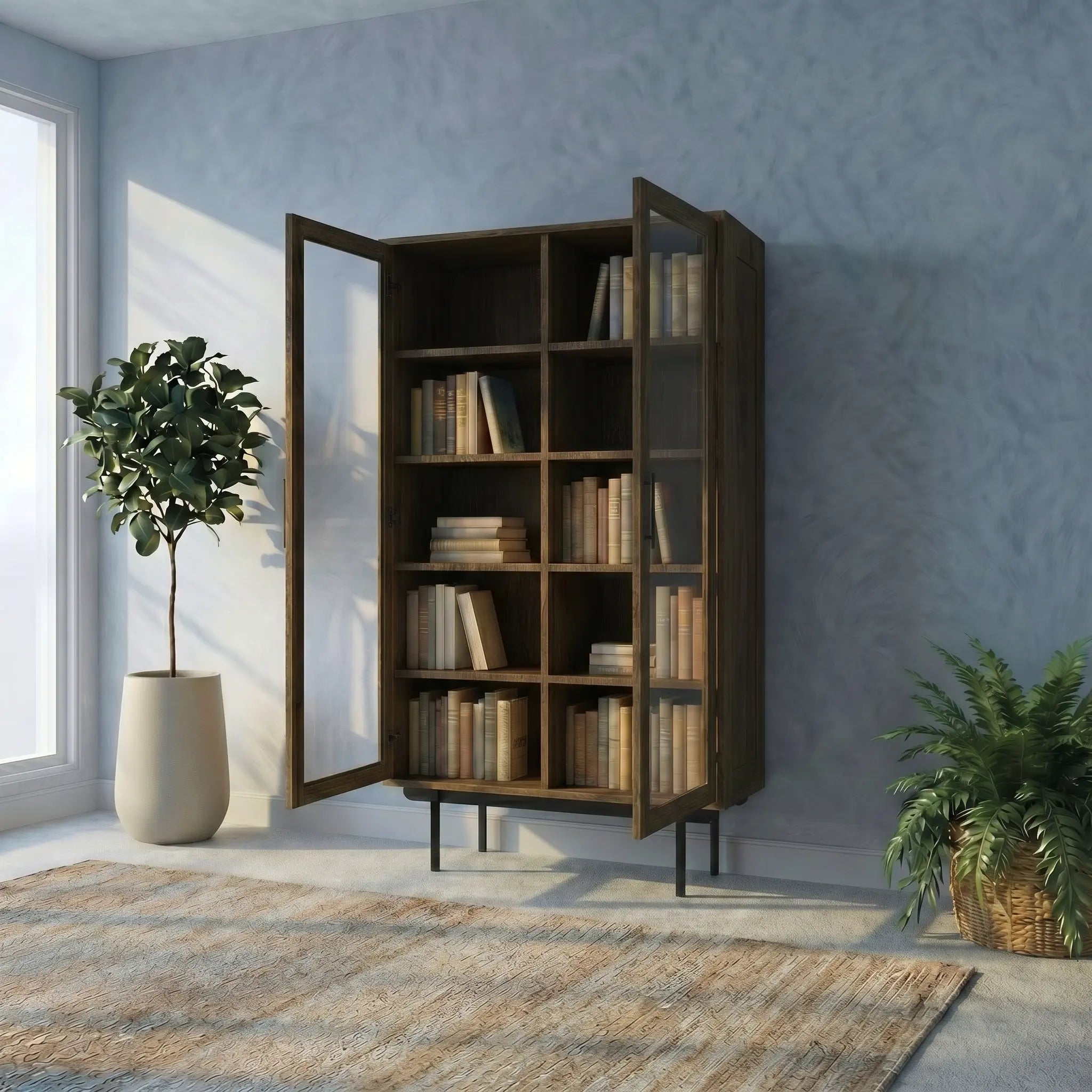 Veneto Italia Cabinets Biwa Oak Cabinet Two Glass Doors