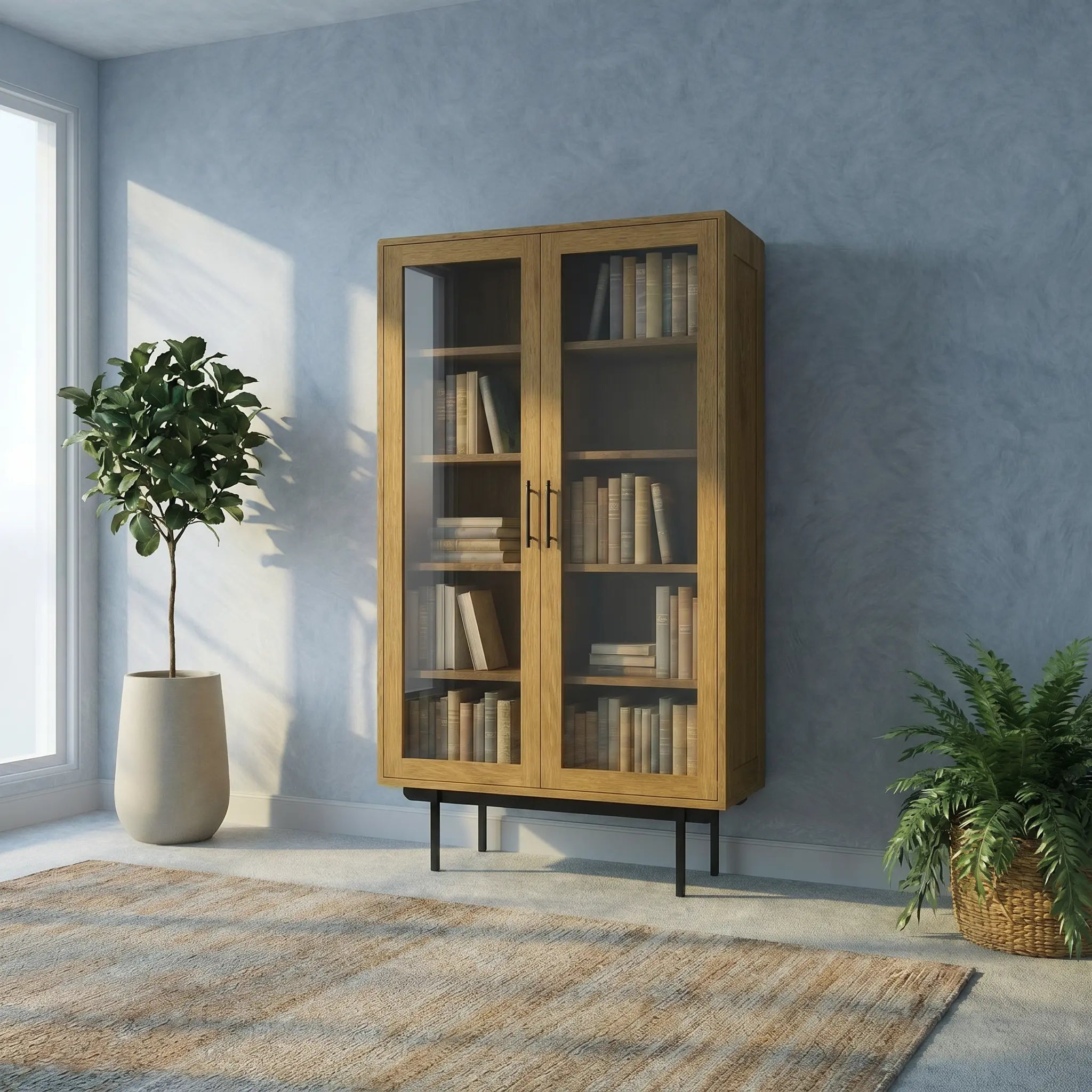 Veneto Italia Cabinets Biwa Oak Cabinet Two Glass Doors