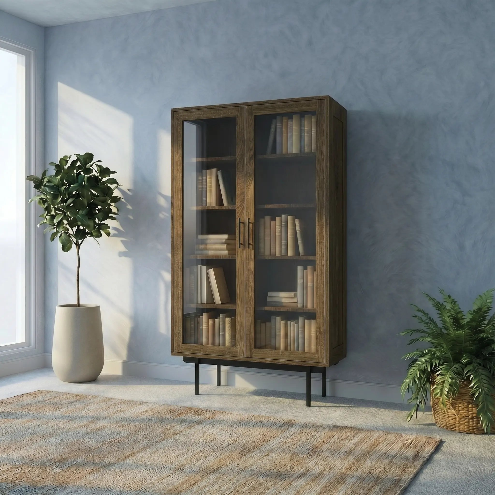 Veneto Italia Cabinets Biwa Oak Cabinet Two Glass Doors