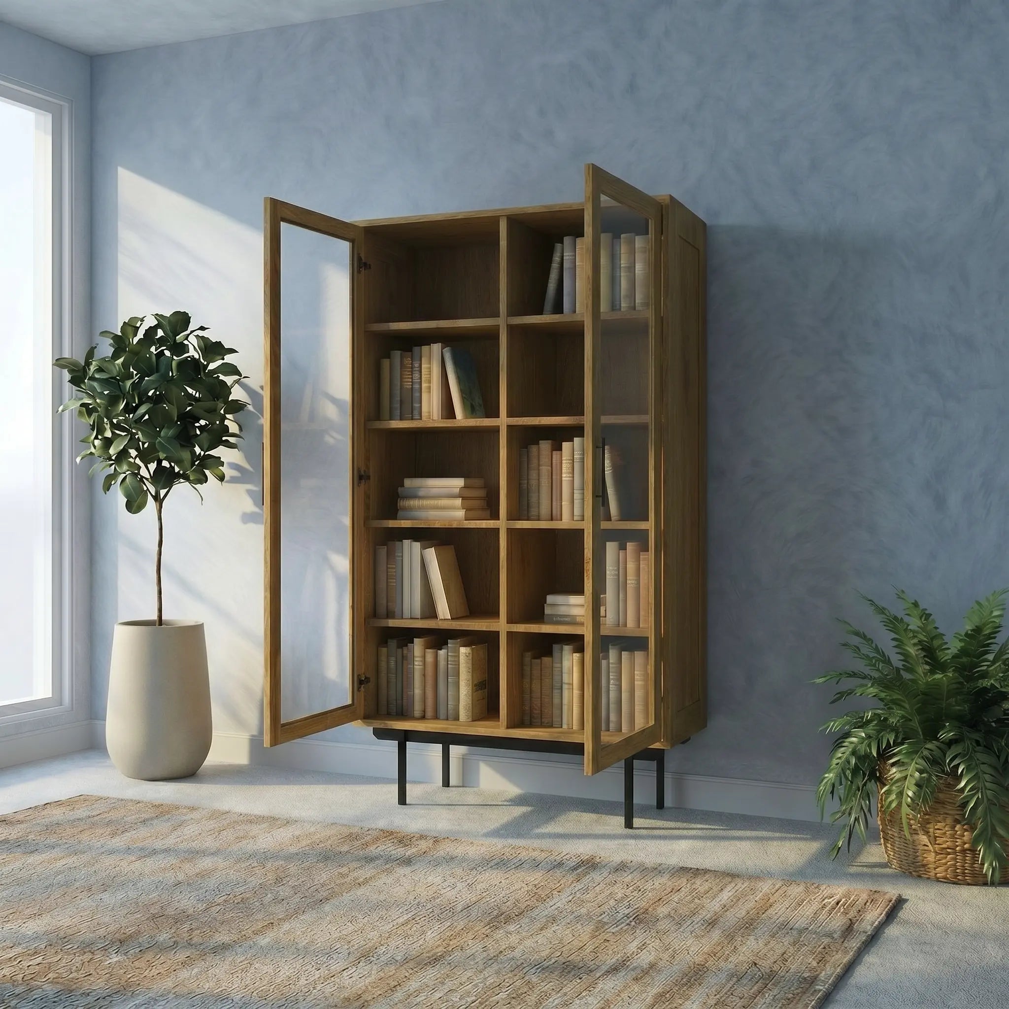 Veneto Italia Cabinets Biwa Oak Cabinet Two Glass Doors