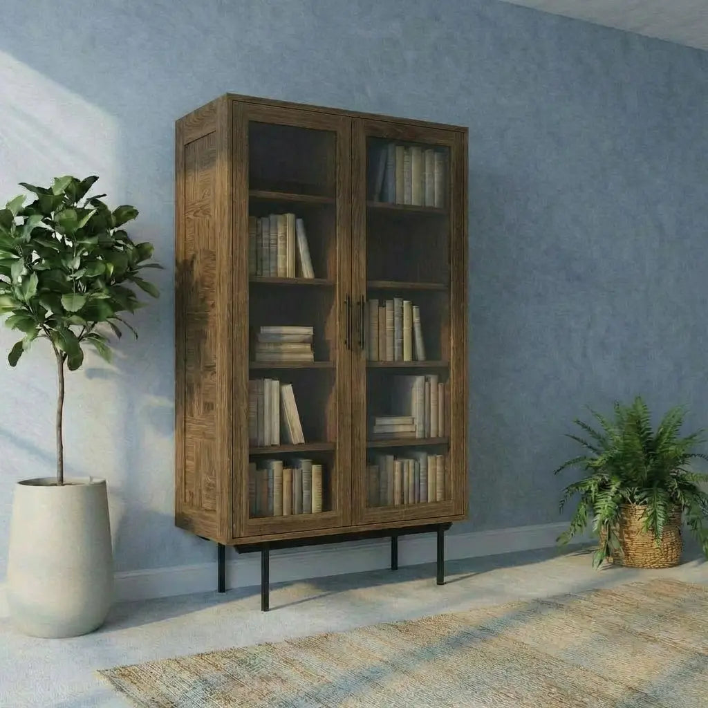 Veneto Italia Cabinets Biwa Oak Cabinet Two Glass Doors