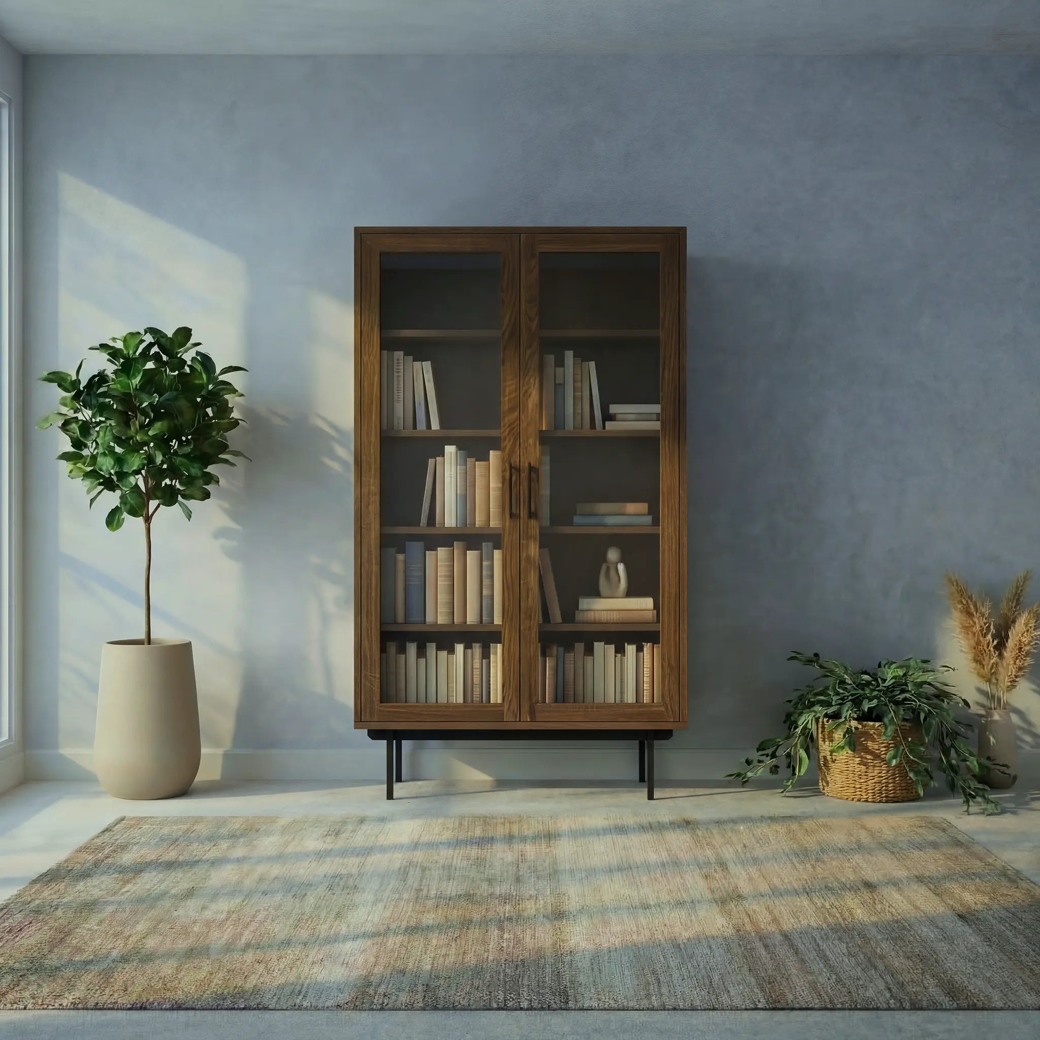 Veneto Italia Cabinets Biwa Oak Cabinet Two Glass Doors