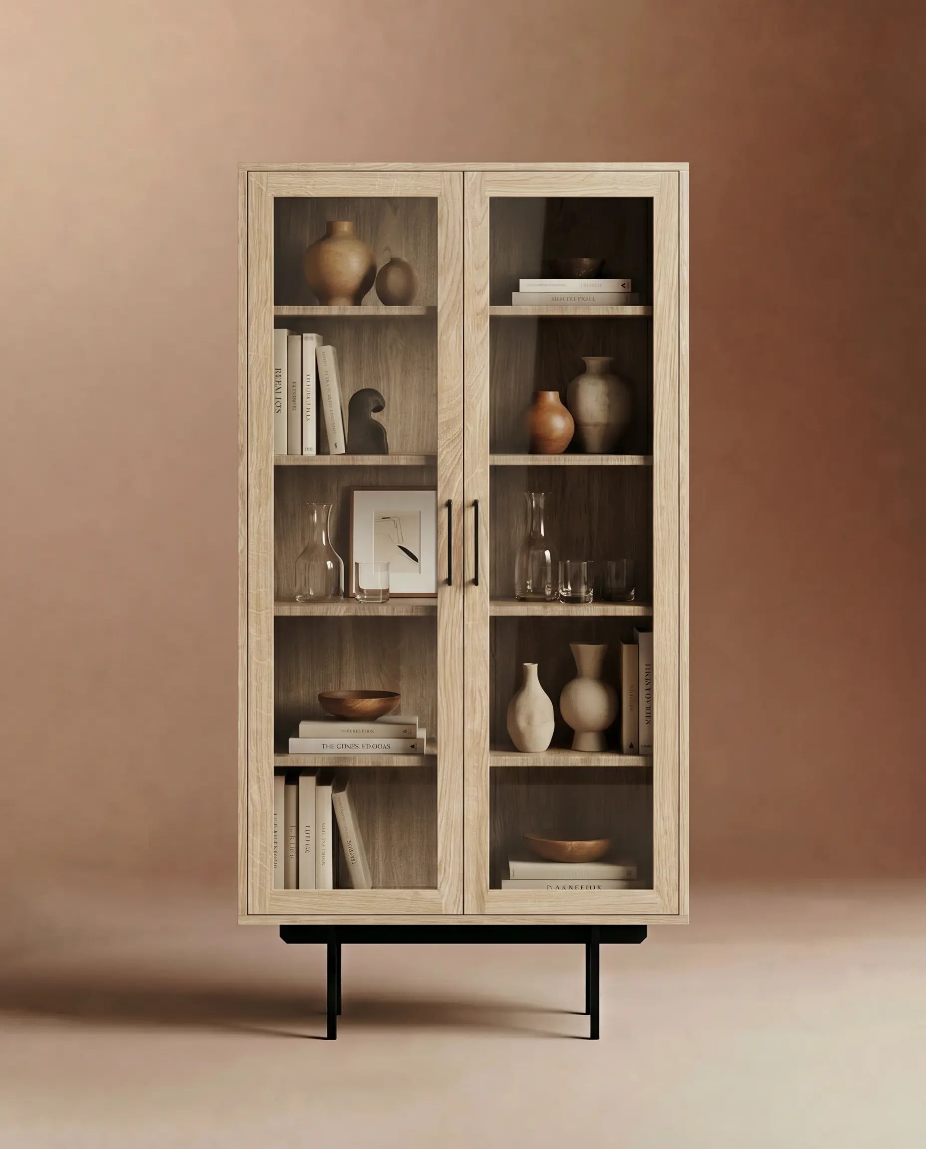 Veneto Italia Cabinets Biwa Oak Cabinet Two Glass Doors