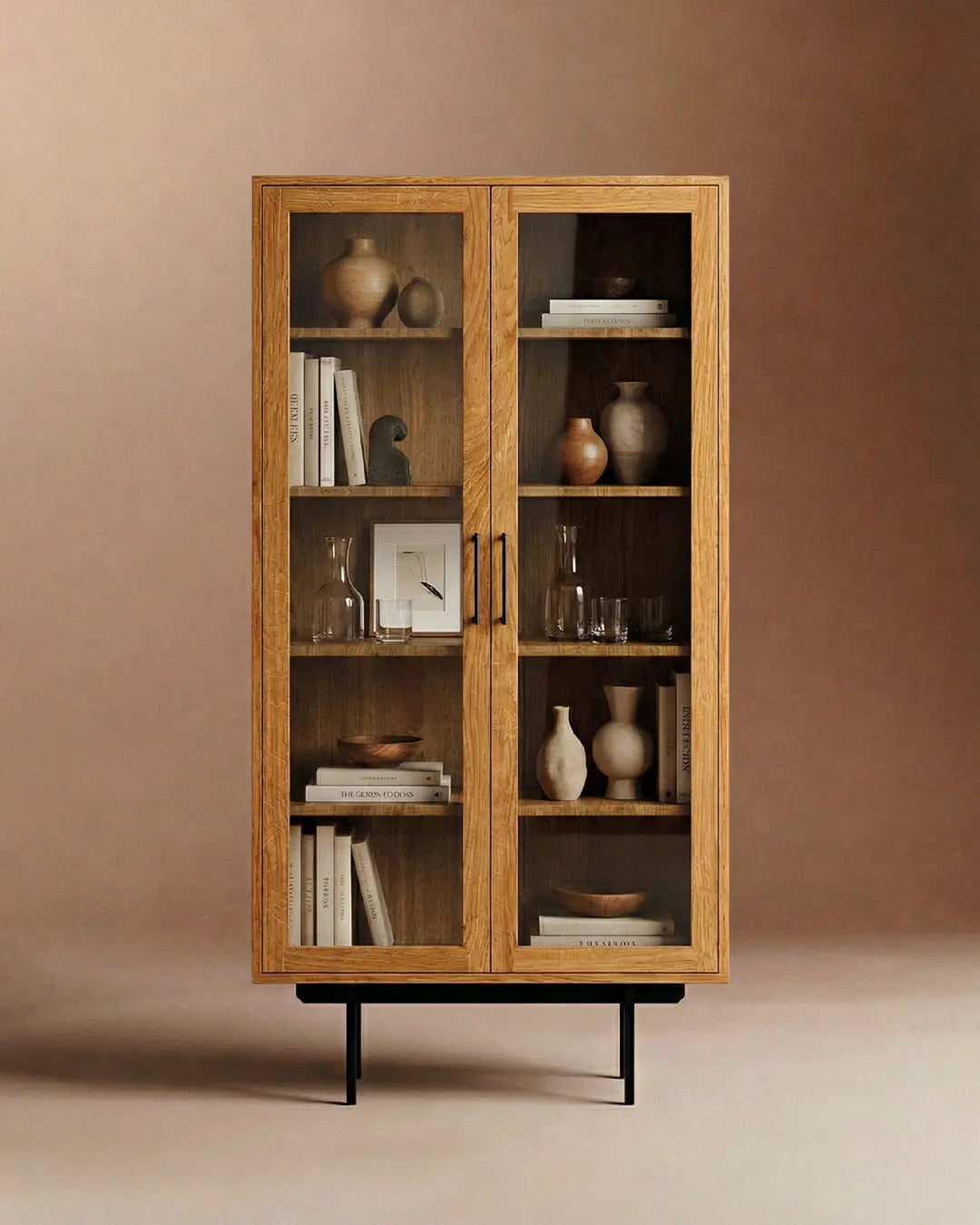 Veneto Italia Cabinets Biwa Oak Cabinet Two Glass Doors