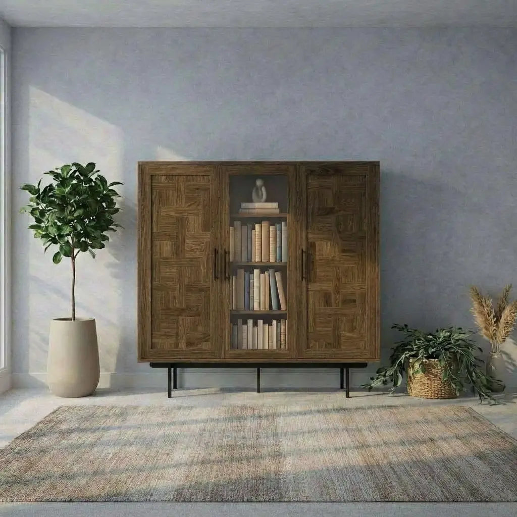 Veneto Italia Cabinets Biwa Oak Highboard Patterned Doors