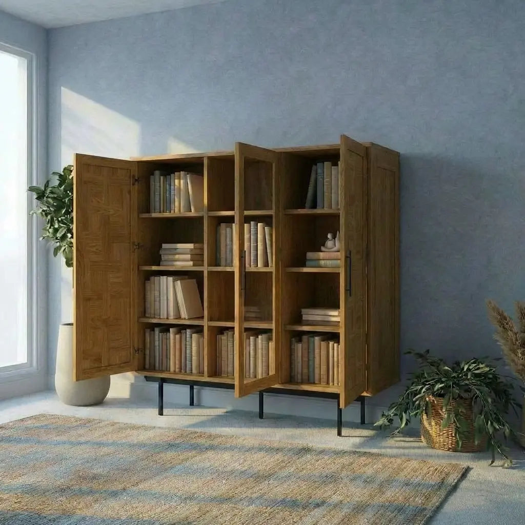 Veneto Italia Cabinets Biwa Oak Highboard Patterned Doors