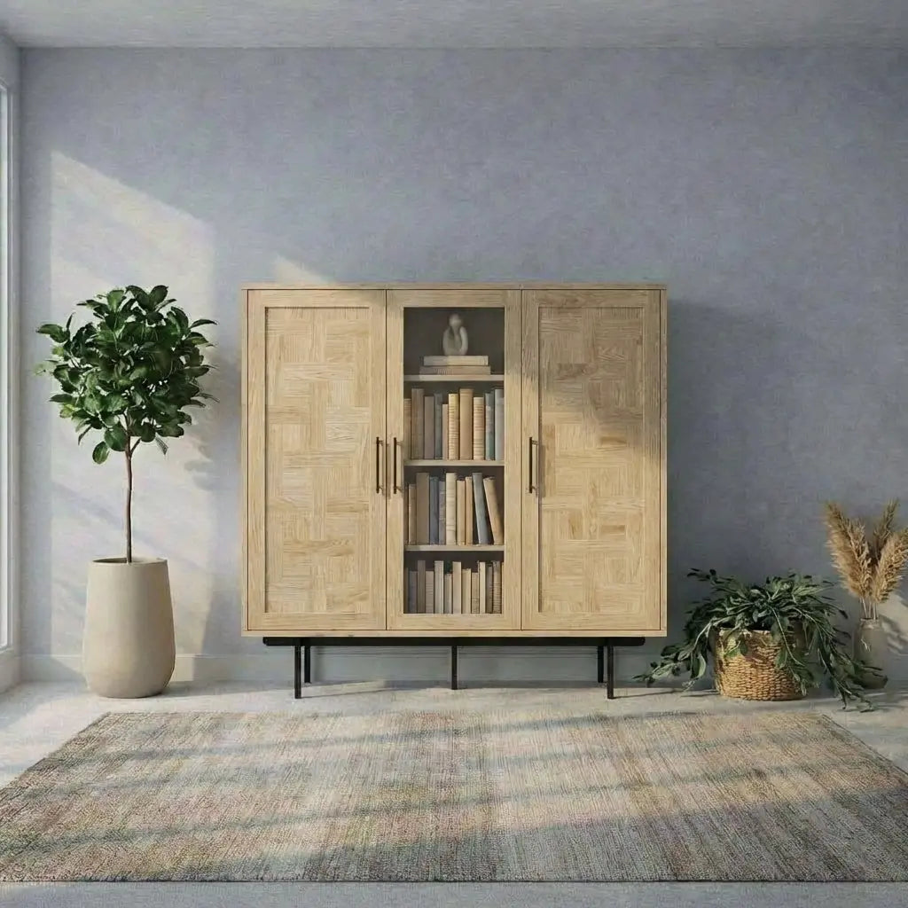Veneto Italia Cabinets Biwa Oak Highboard Patterned Doors