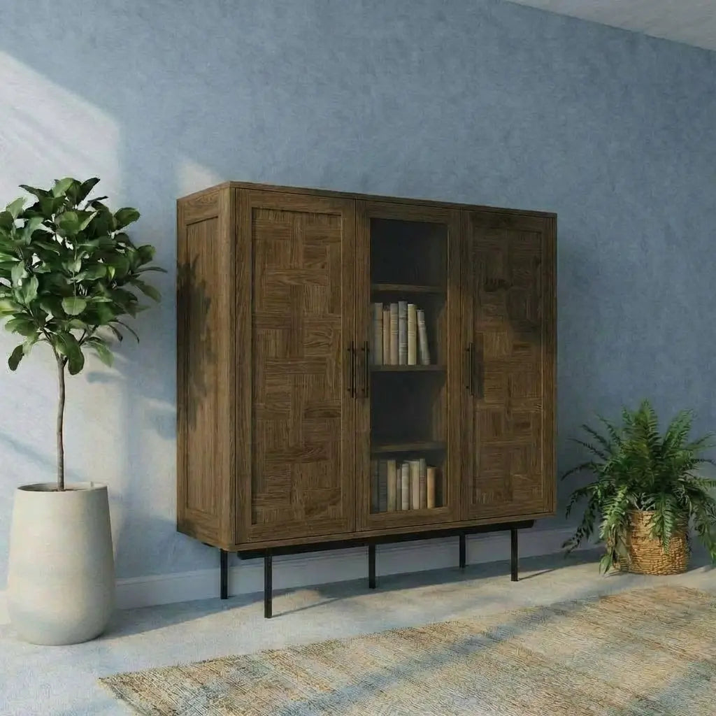 Veneto Italia Cabinets Biwa Oak Highboard Patterned Doors