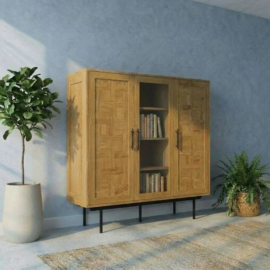 Veneto Italia Cabinets Biwa Oak Highboard Patterned Doors