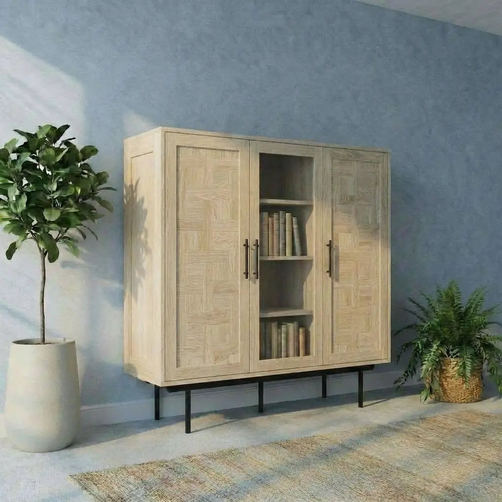 Veneto Italia Cabinets Biwa Oak Highboard Patterned Doors