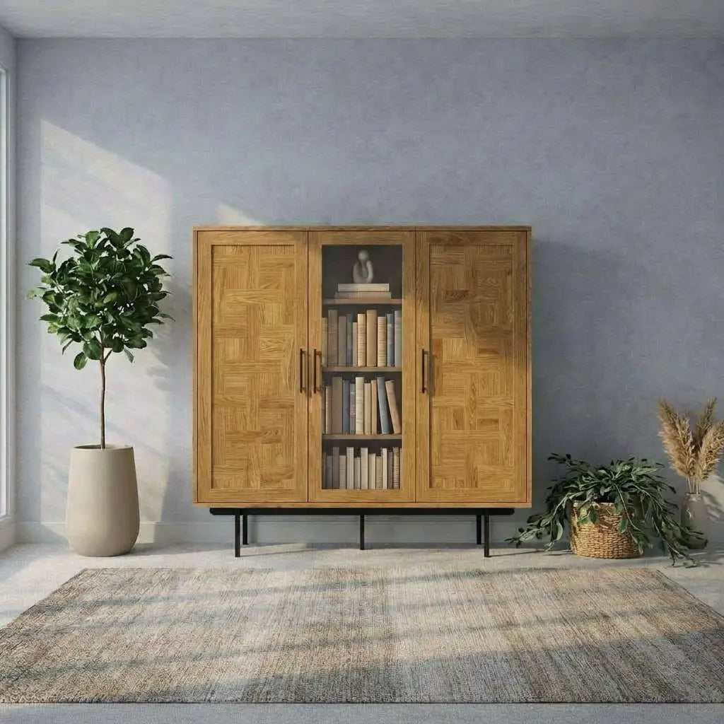 Veneto Italia Cabinets Biwa Oak Highboard Patterned Doors