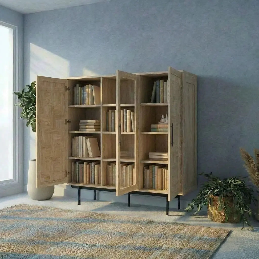 Veneto Italia Cabinets Biwa Oak Highboard Patterned Doors