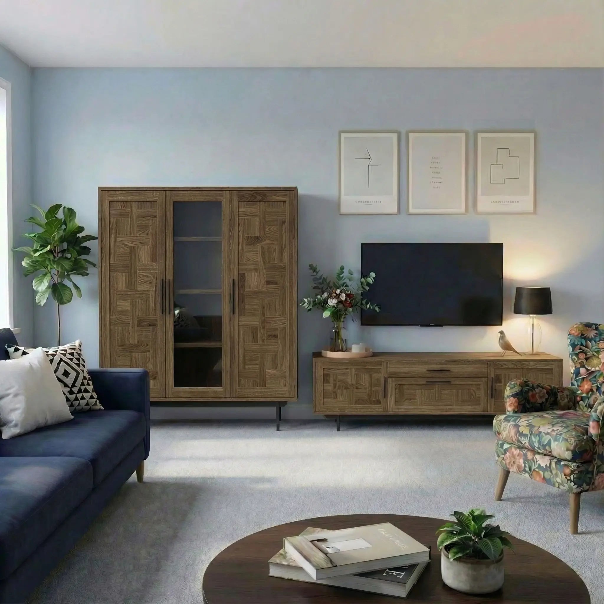 Veneto Italia Cabinets Biwa Oak Highboard Patterned Doors