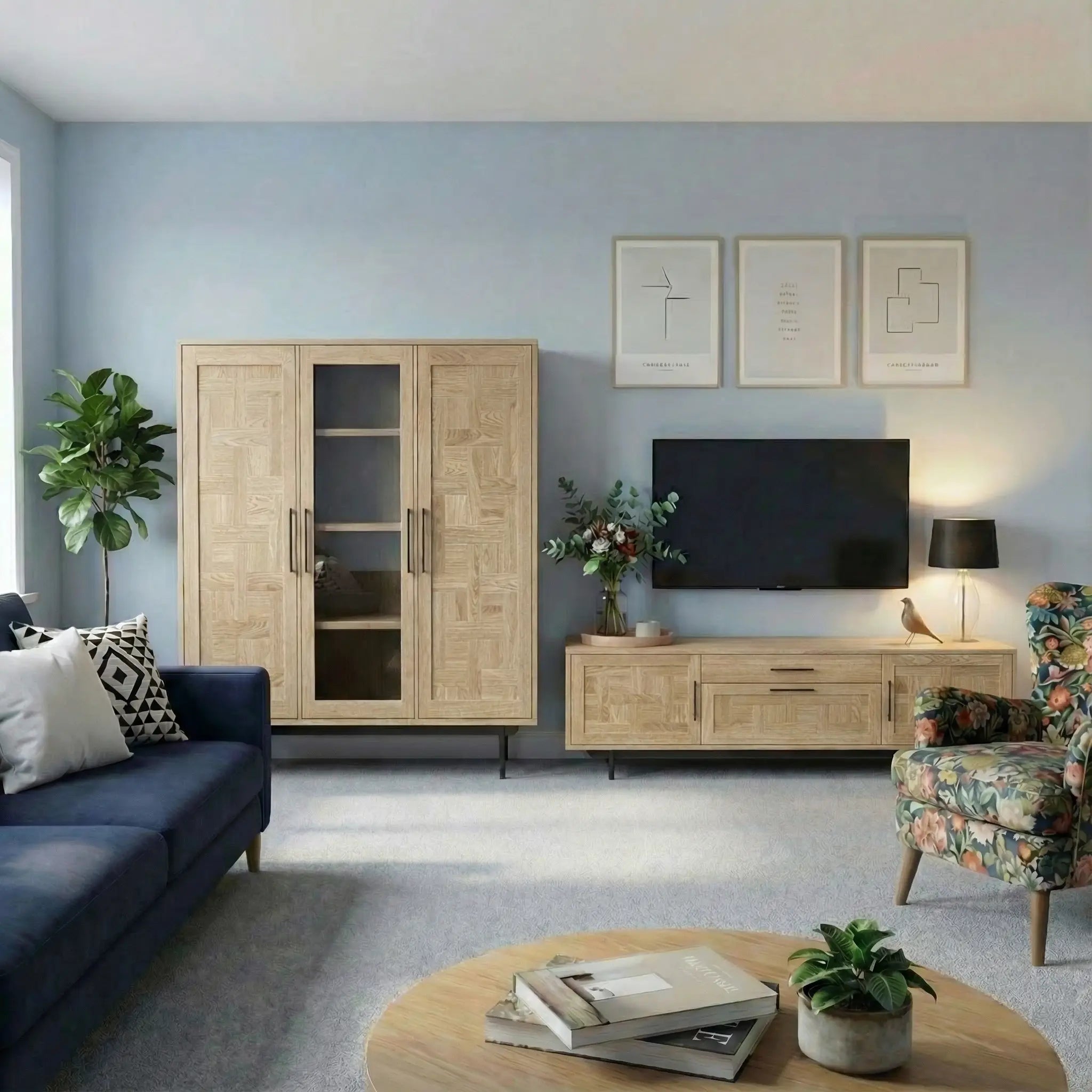 Veneto Italia Cabinets Biwa Oak Highboard Patterned Doors