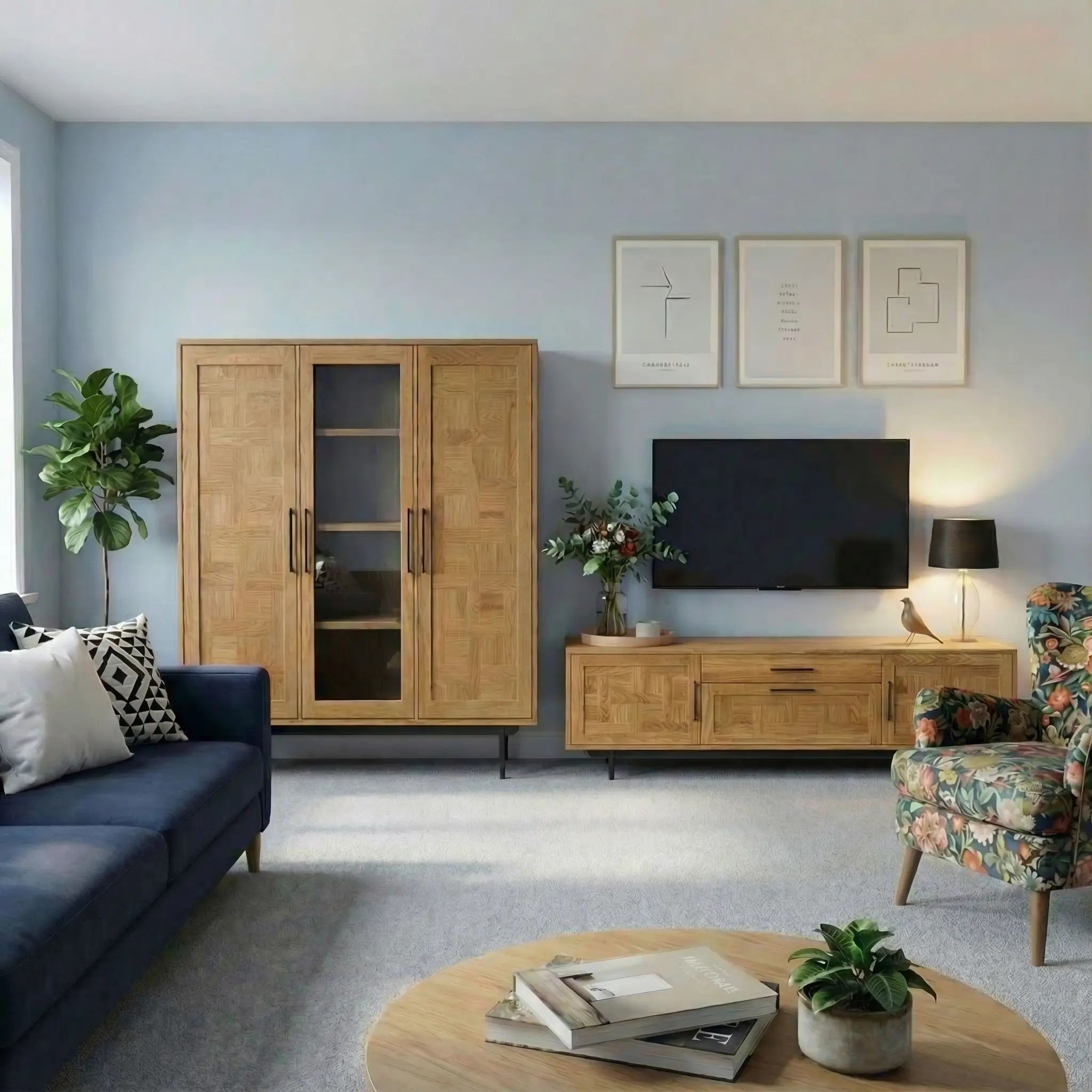 Veneto Italia Cabinets Biwa Oak Highboard Patterned Doors