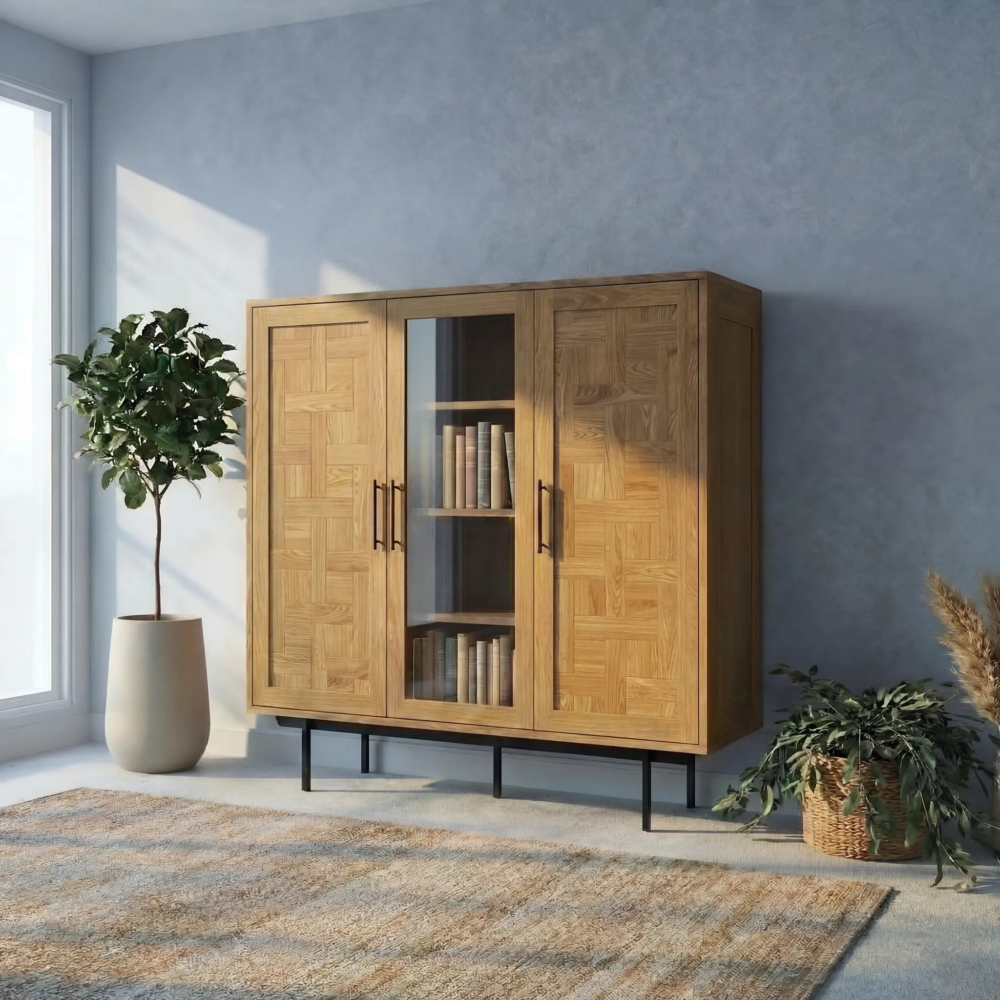 Veneto Italia Cabinets Biwa Oak Highboard Patterned Doors