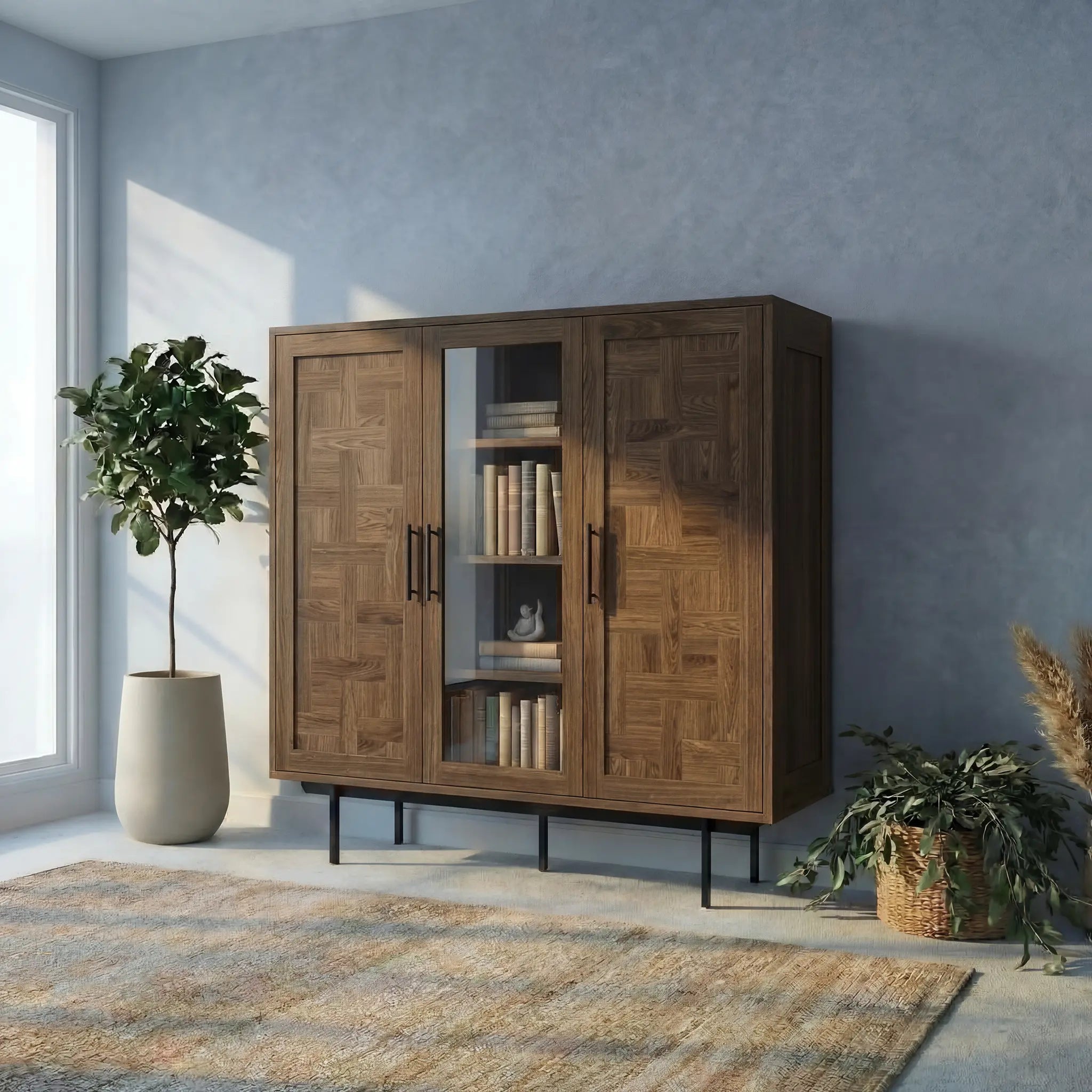 Veneto Italia Cabinets Biwa Oak Highboard Patterned Doors