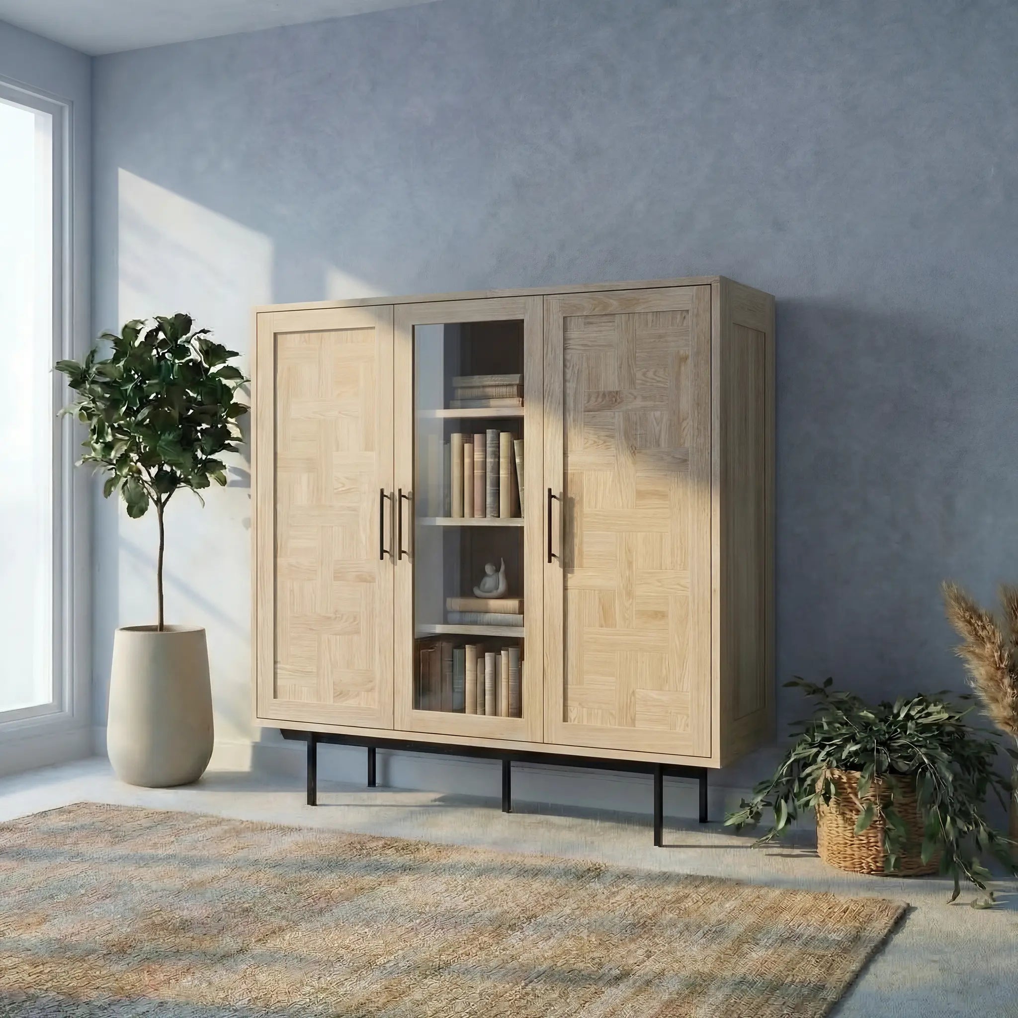 Veneto Italia Cabinets Biwa Oak Highboard Patterned Doors