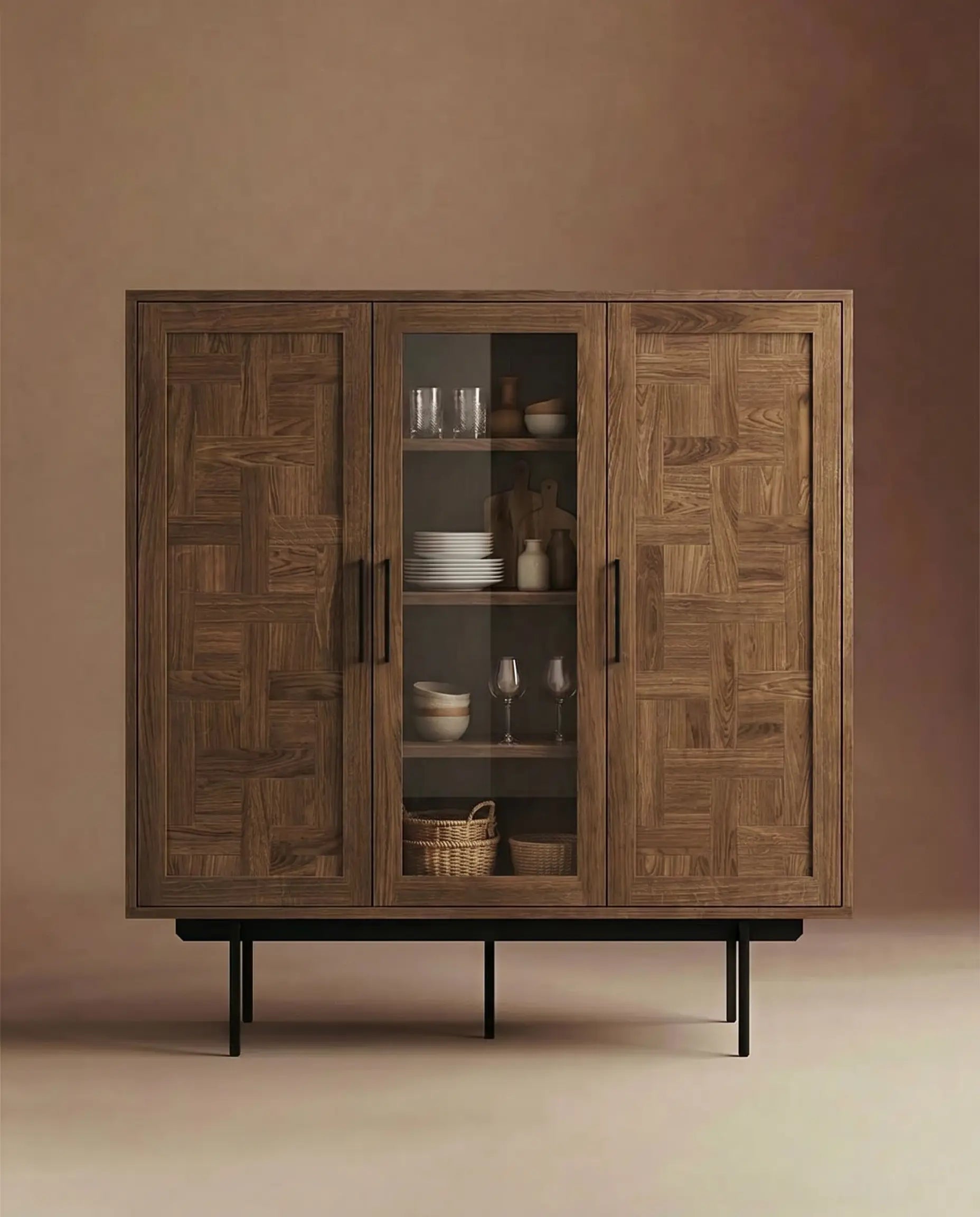 Veneto Italia Cabinets Biwa Oak Highboard Patterned Doors