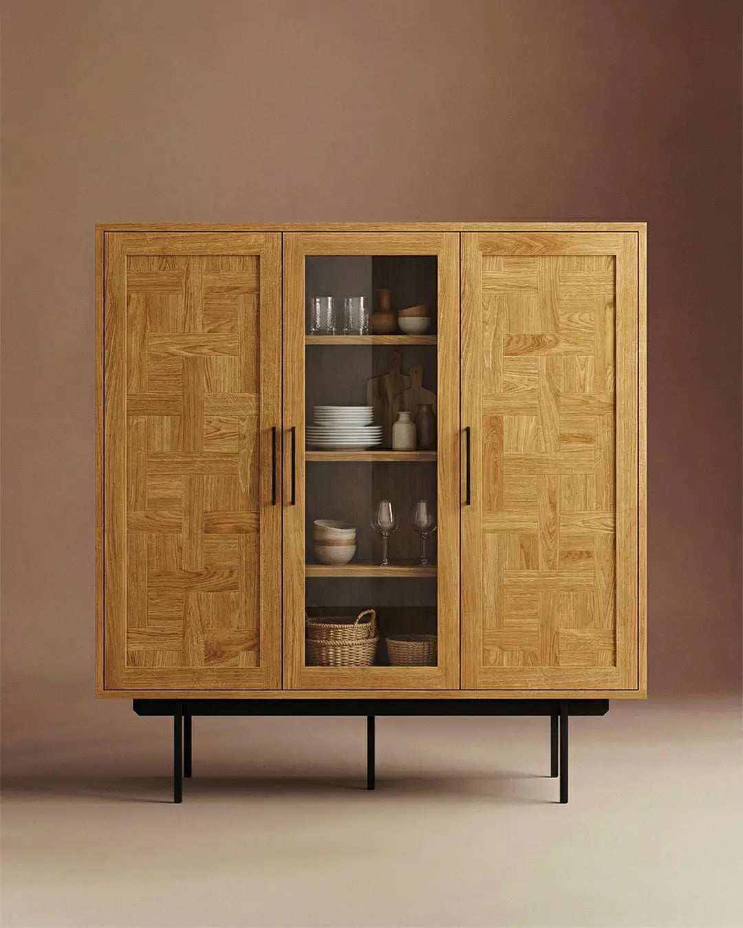 Veneto Italia Cabinets Biwa Oak Highboard Patterned Doors
