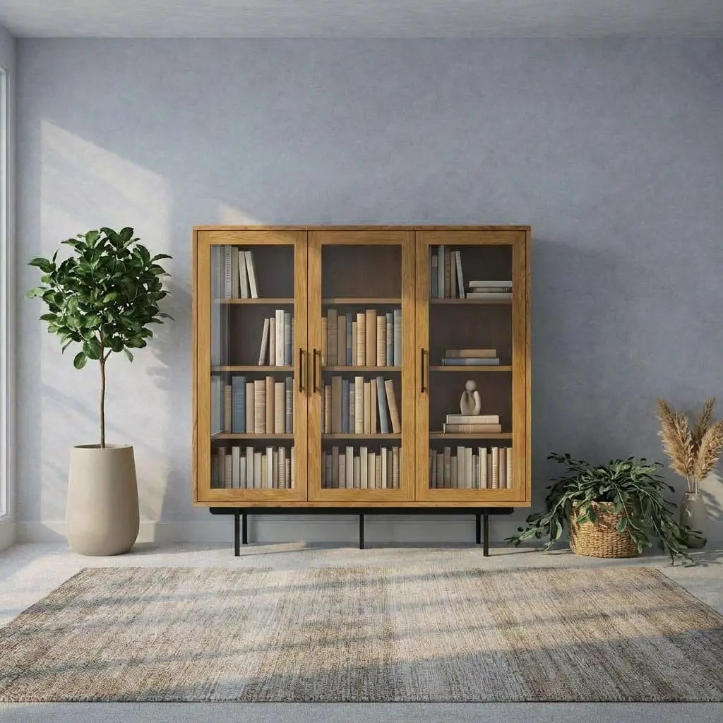 Veneto Italia Cabinets Biwa Oak Highboard with Glass Doors