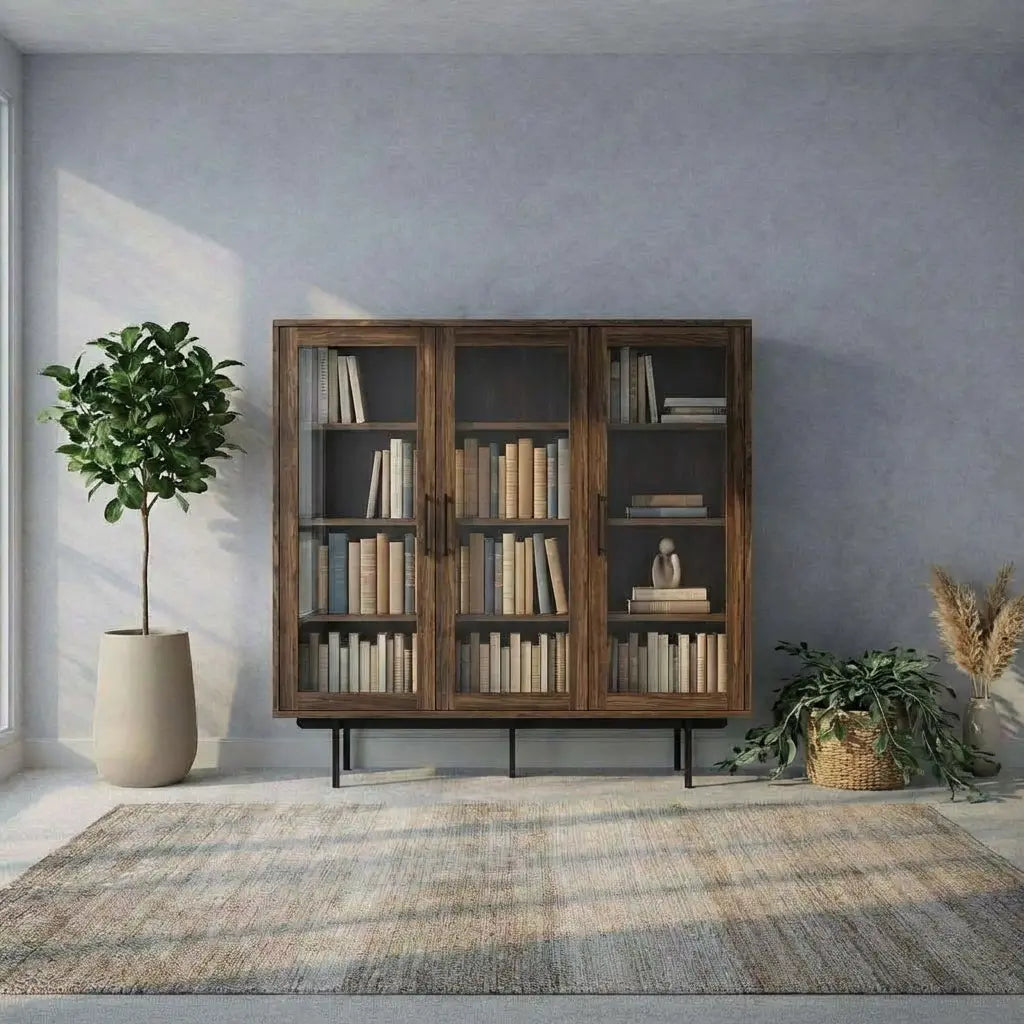 Veneto Italia Cabinets Biwa Oak Highboard with Glass Doors