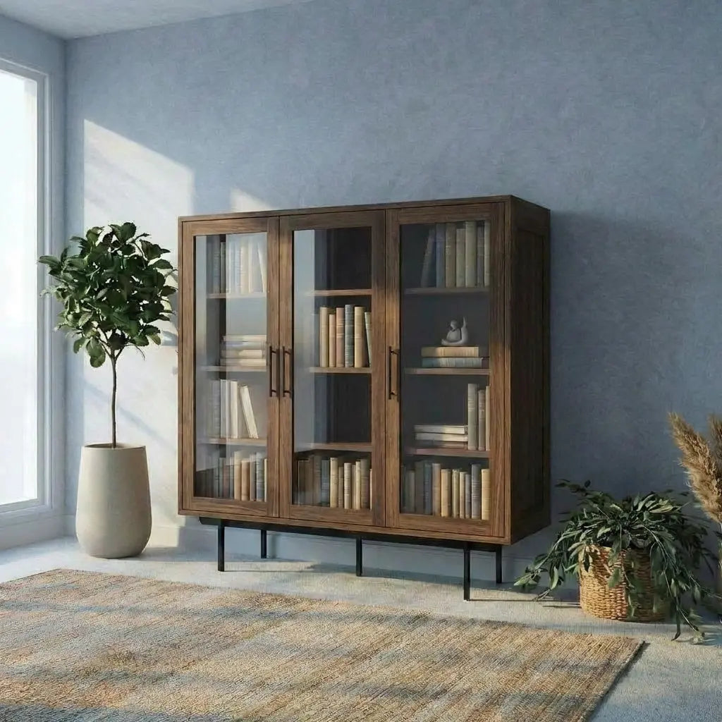 Veneto Italia Cabinets Biwa Oak Highboard with Glass Doors
