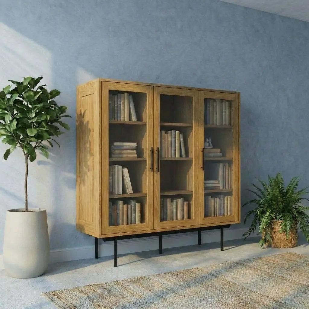 Veneto Italia Cabinets Biwa Oak Highboard with Glass Doors