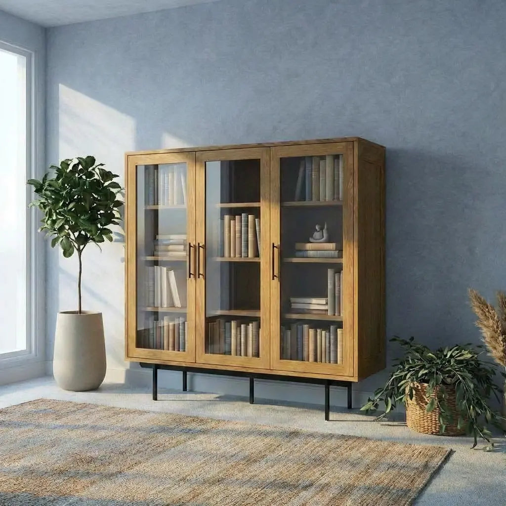 Veneto Italia Cabinets Biwa Oak Highboard with Glass Doors