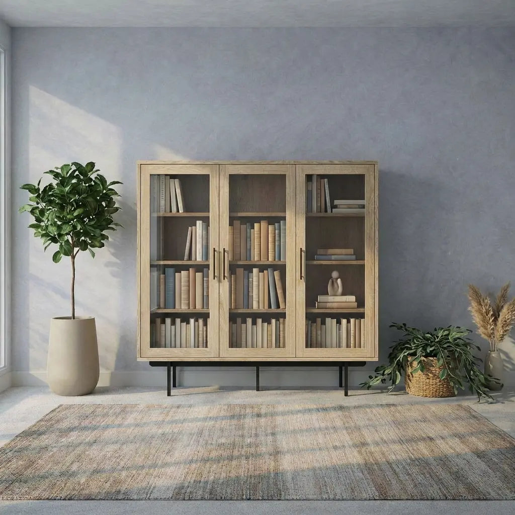 Veneto Italia Cabinets Biwa Oak Highboard with Glass Doors