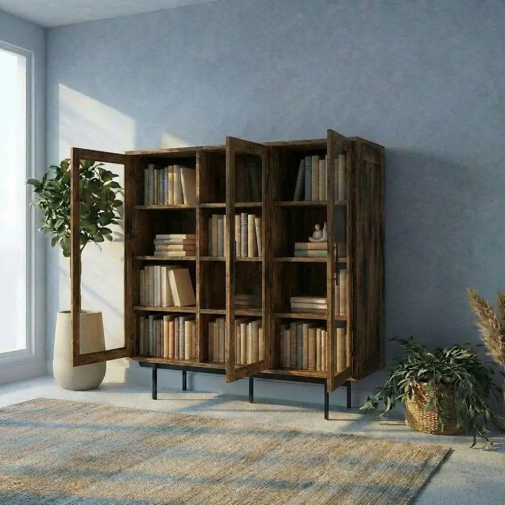 Veneto Italia Cabinets Biwa Oak Highboard with Glass Doors