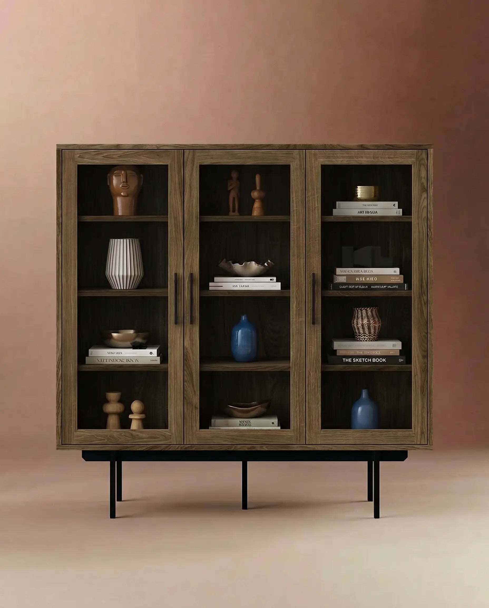 Veneto Italia Cabinets Biwa Oak Highboard with Glass Doors