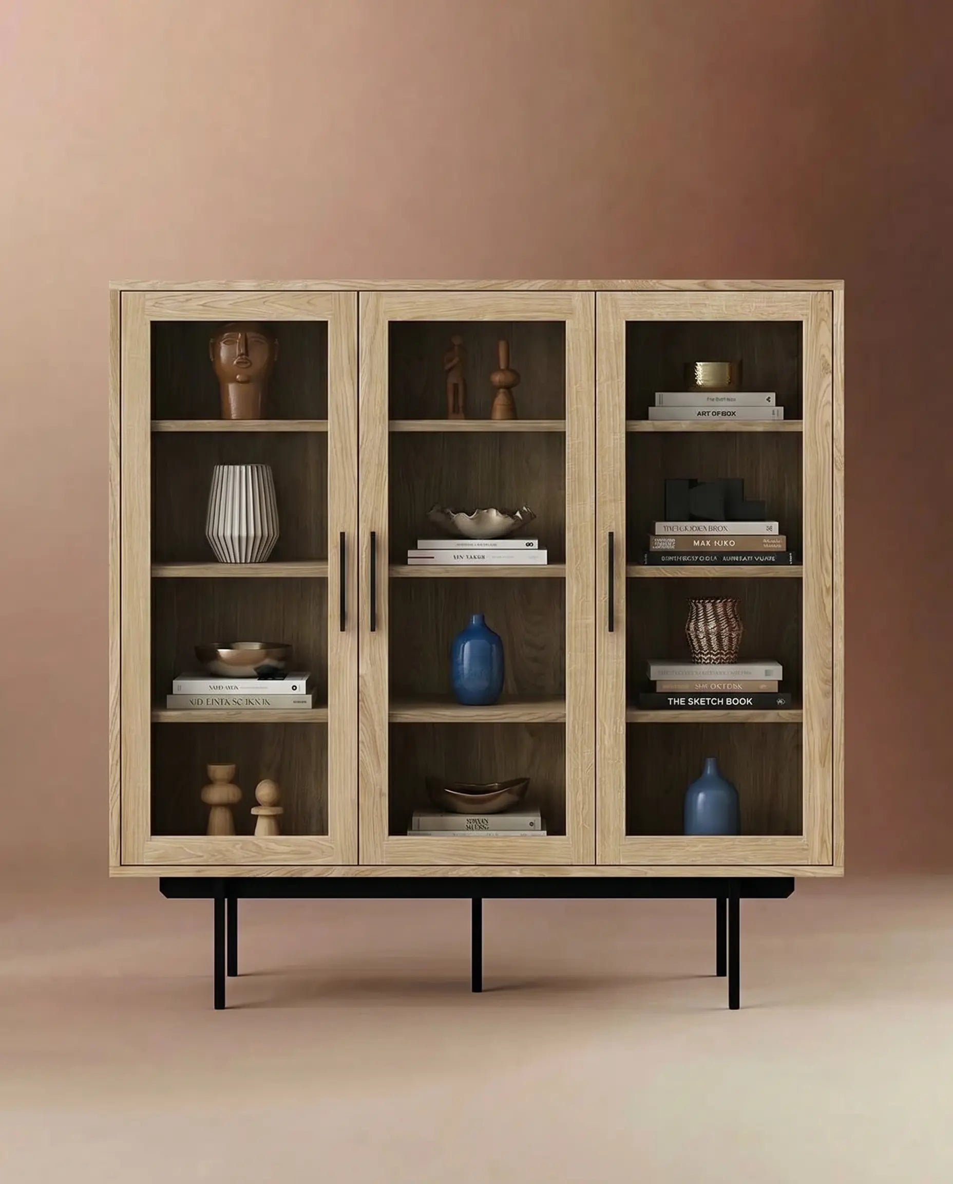 Veneto Italia Cabinets Biwa Oak Highboard with Glass Doors