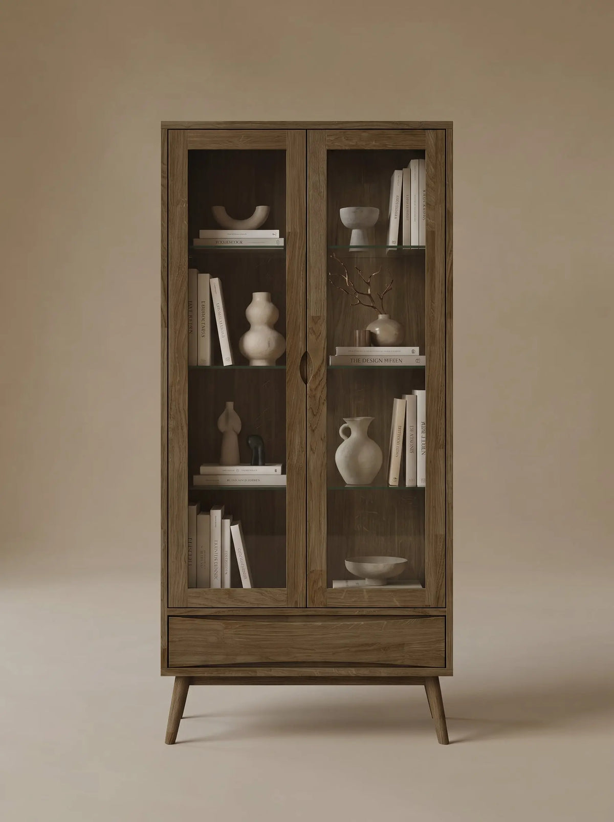 Veneto Italia Cabinets Erie Oak Two Doors Glass Cabinet