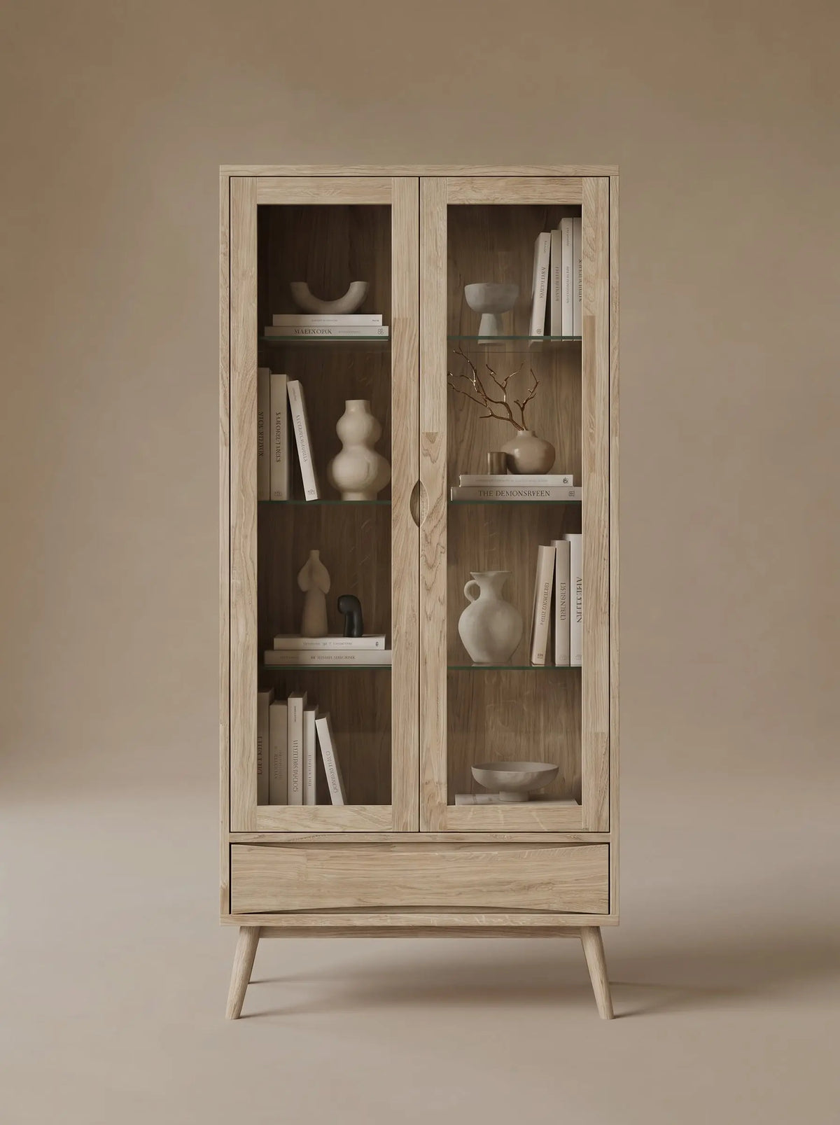 Veneto Italia Cabinets Erie Oak Two Doors Glass Cabinet