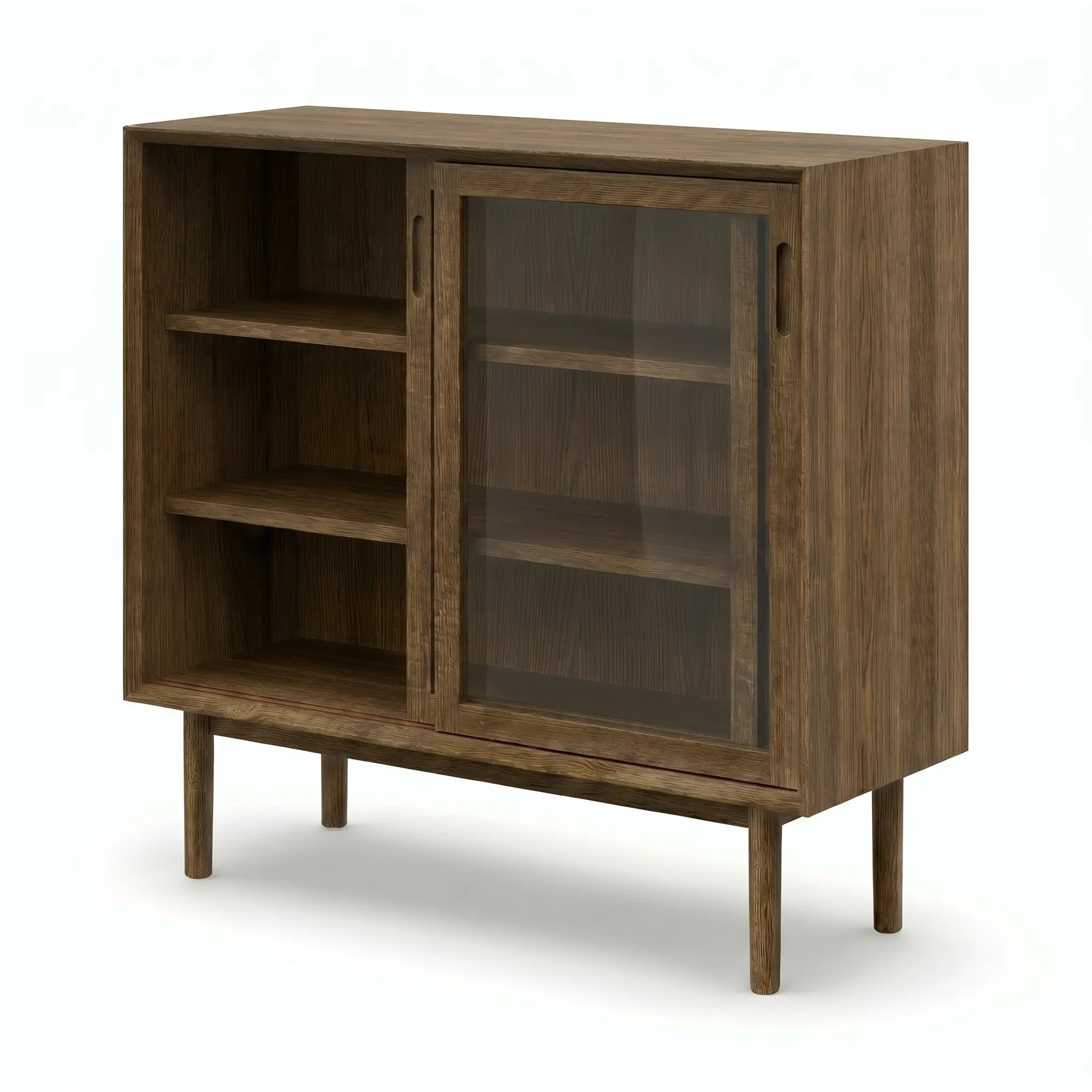 Veneto Italia Cabinets Kodama Glass Cabinet – Modern Oak Storage Cabinet with Glass Doors