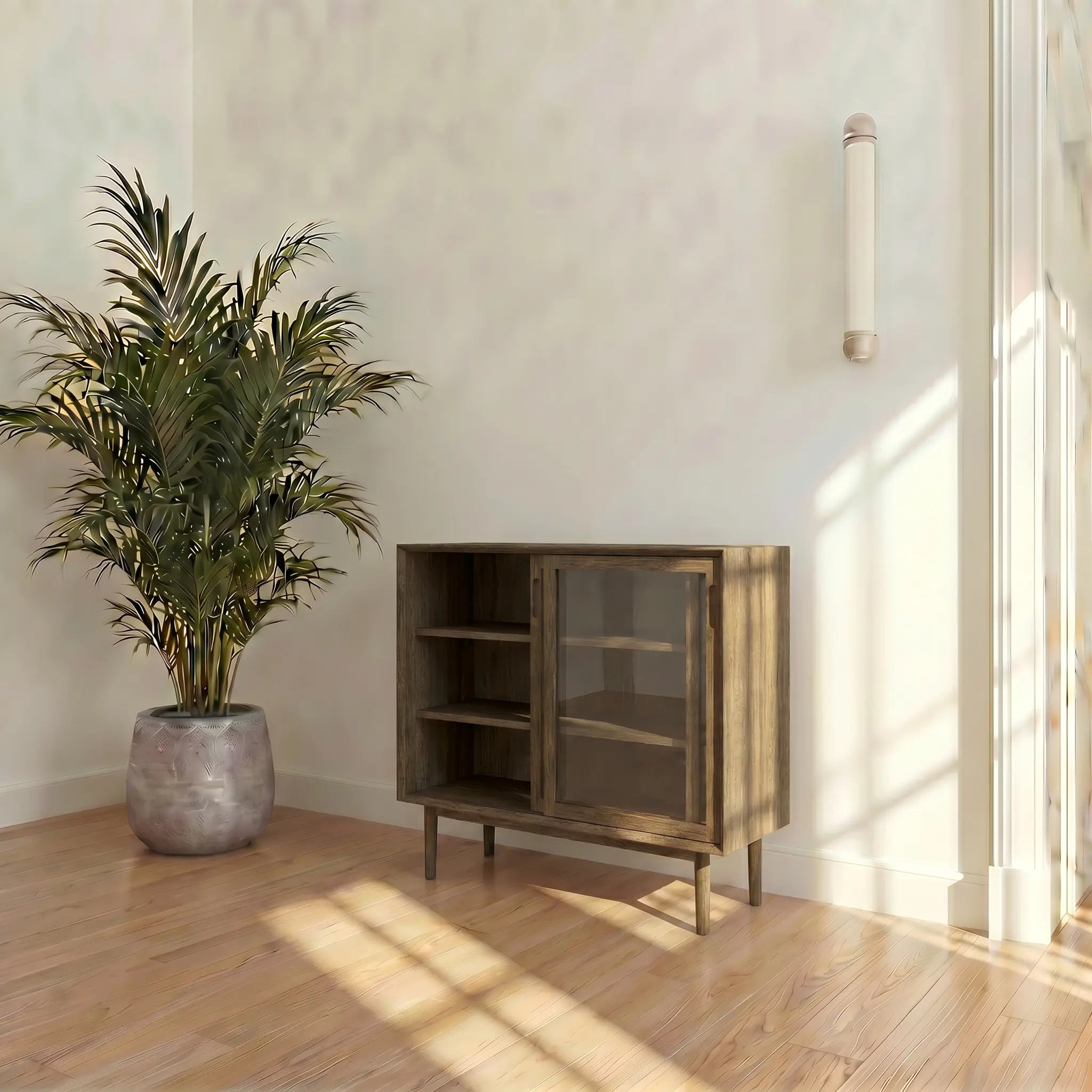 Veneto Italia Cabinets Kodama Glass Cabinet – Modern Oak Storage Cabinet with Glass Doors