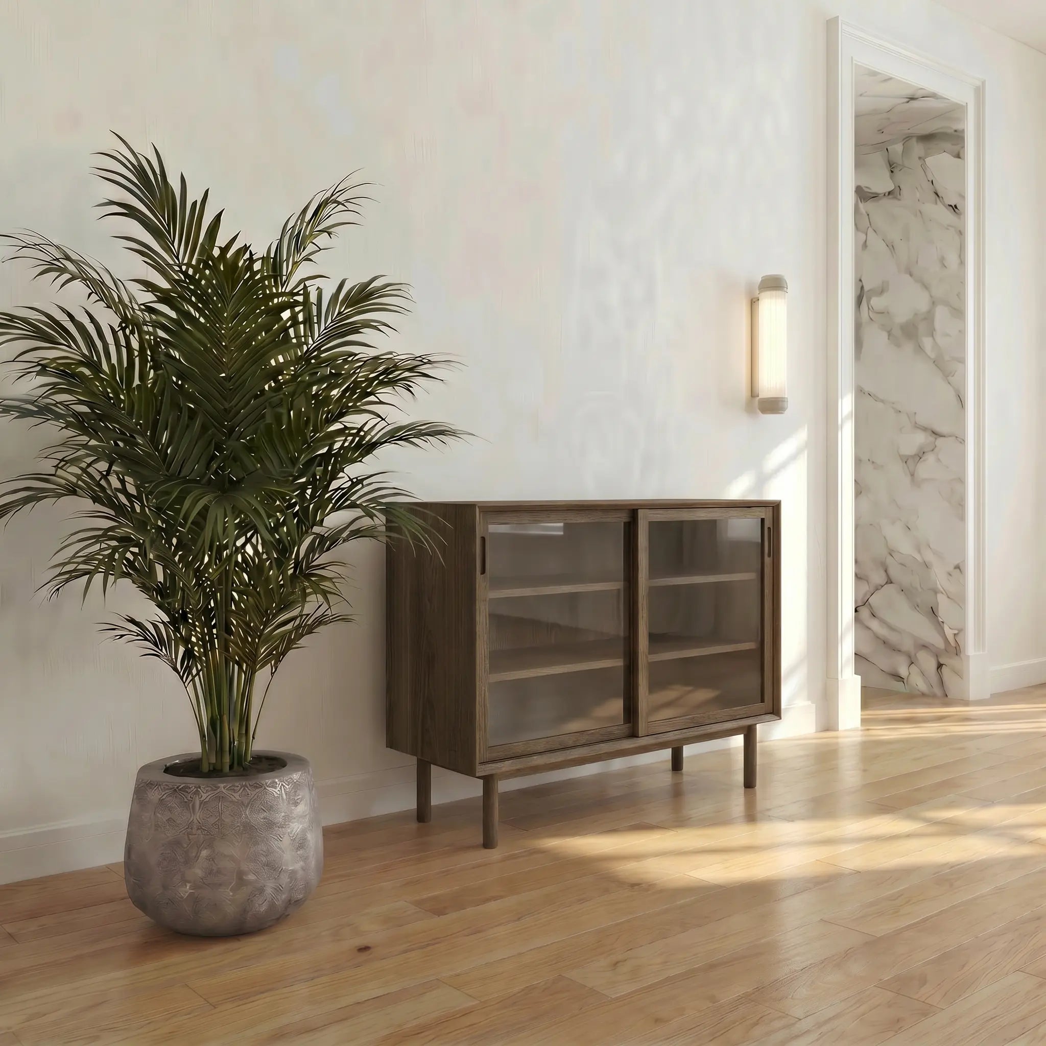 Veneto Italia Cabinets Kodama Glass Cabinet – Modern Oak Storage Cabinet with Glass Doors