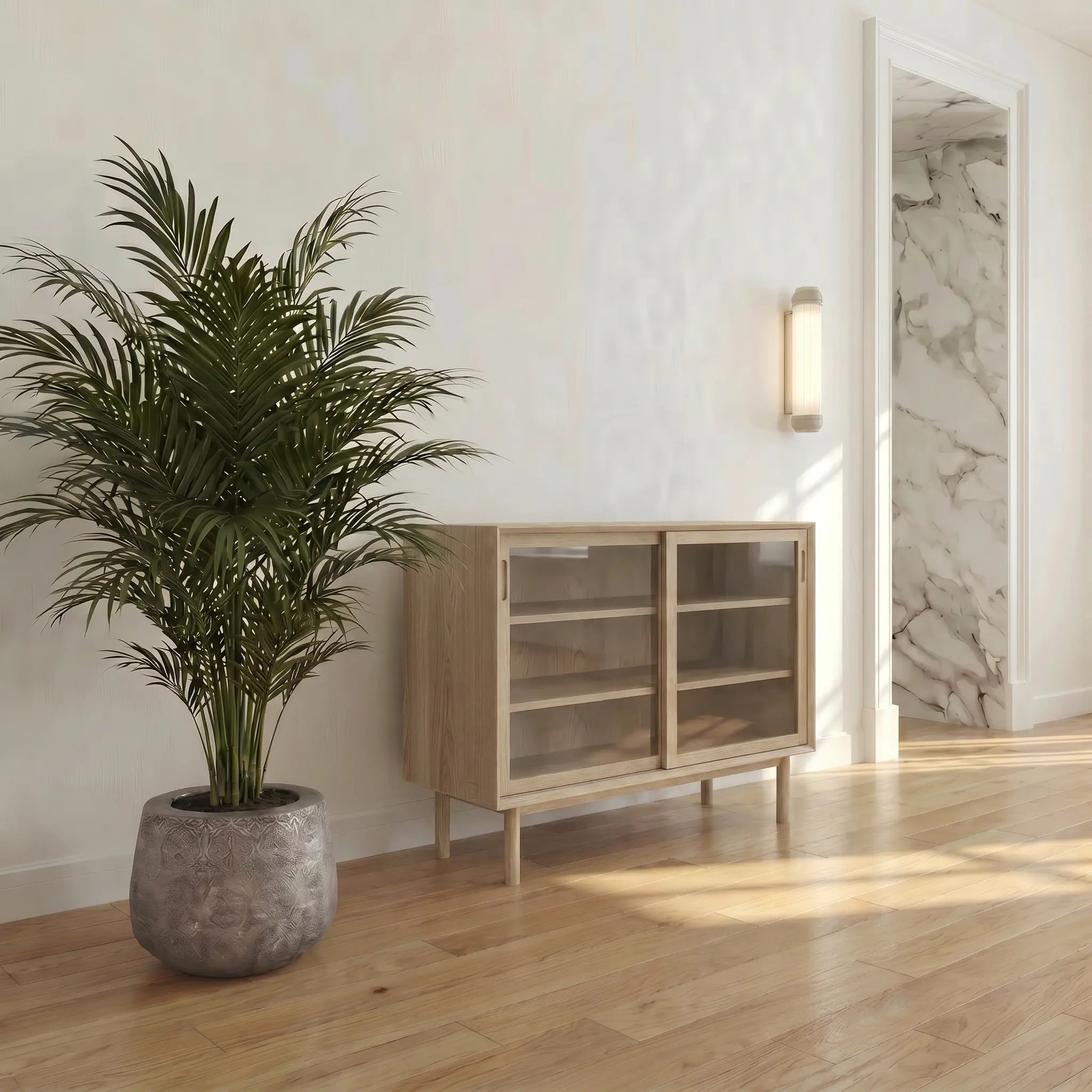 Veneto Italia Cabinets Kodama Glass Cabinet – Modern Oak Storage Cabinet with Glass Doors