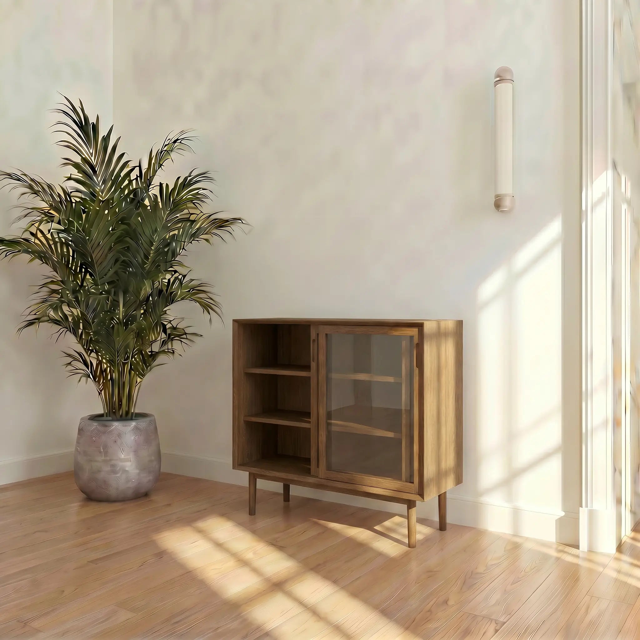 Veneto Italia Cabinets Kodama Glass Cabinet – Modern Oak Storage Cabinet with Glass Doors