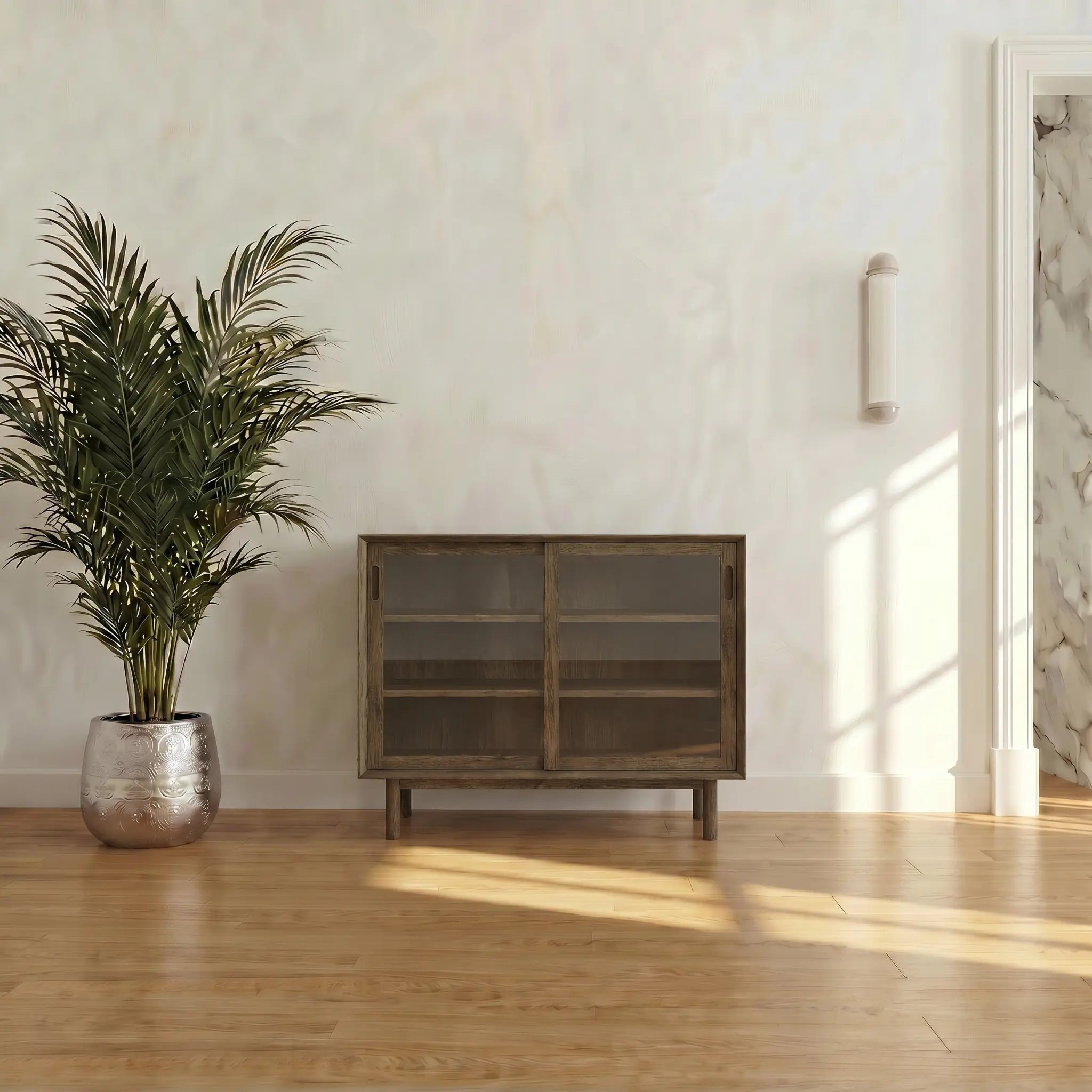 Veneto Italia Cabinets Kodama Glass Cabinet – Modern Oak Storage Cabinet with Glass Doors